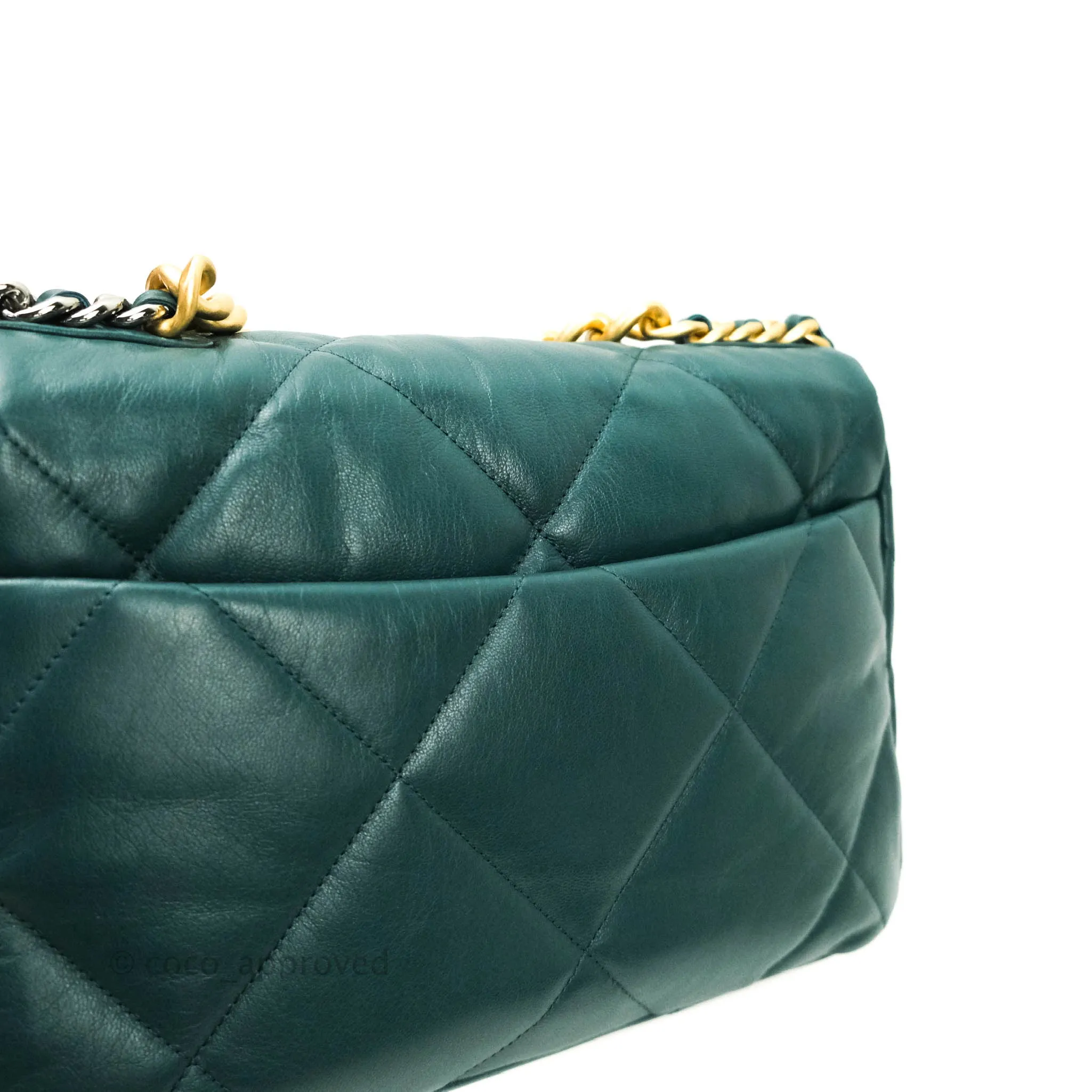 Chanel 19 Medium Dark Green Mixed Hardware Goatskin