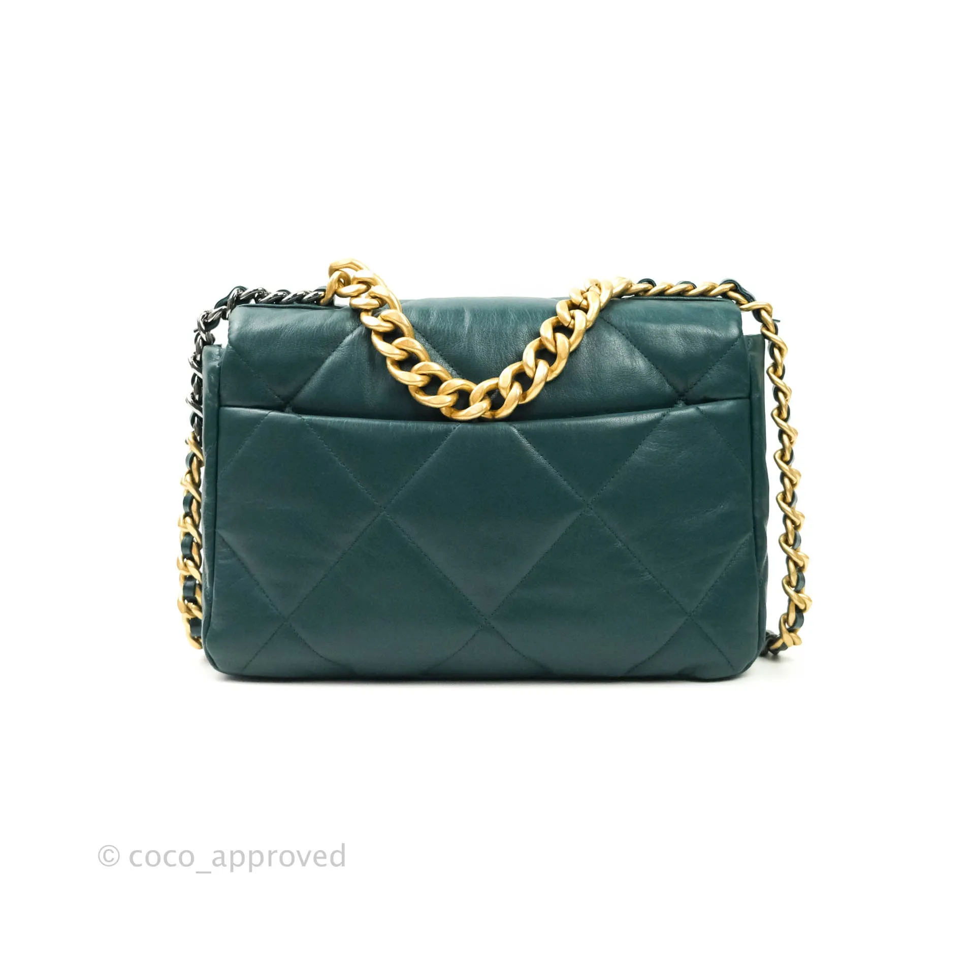 Chanel 19 Medium Dark Green Mixed Hardware Goatskin