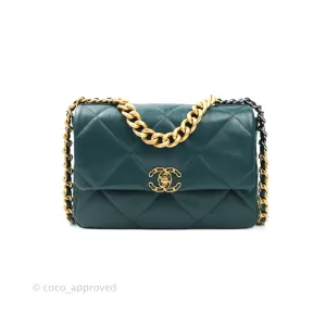Chanel 19 Medium Dark Green Mixed Hardware Goatskin