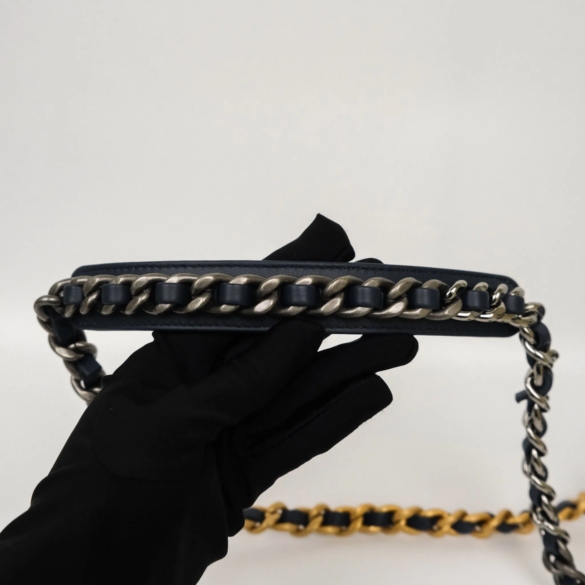 Chanel 19 Small Blue White Black Grid Tweed Mixed Hardware