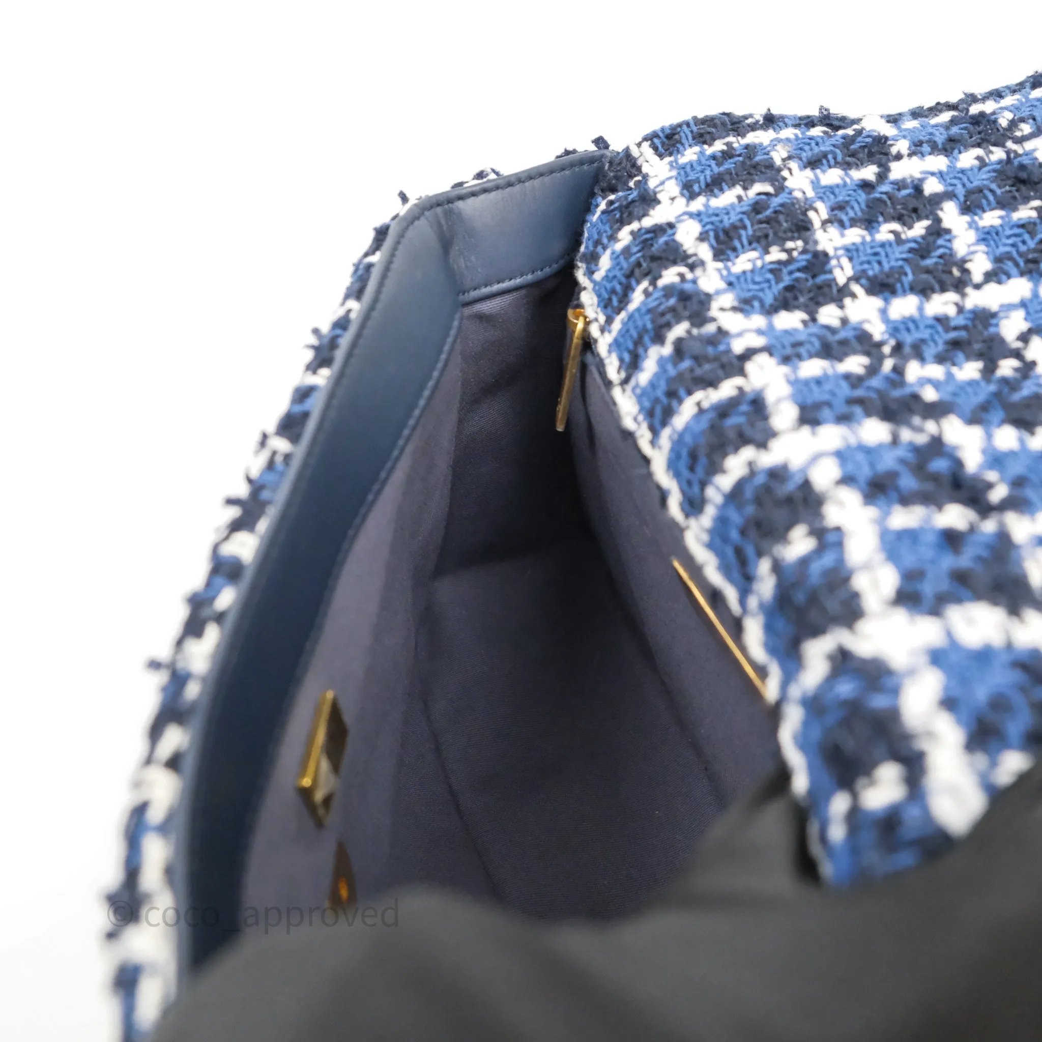 Chanel 19 Small Blue White Black Grid Tweed Mixed Hardware