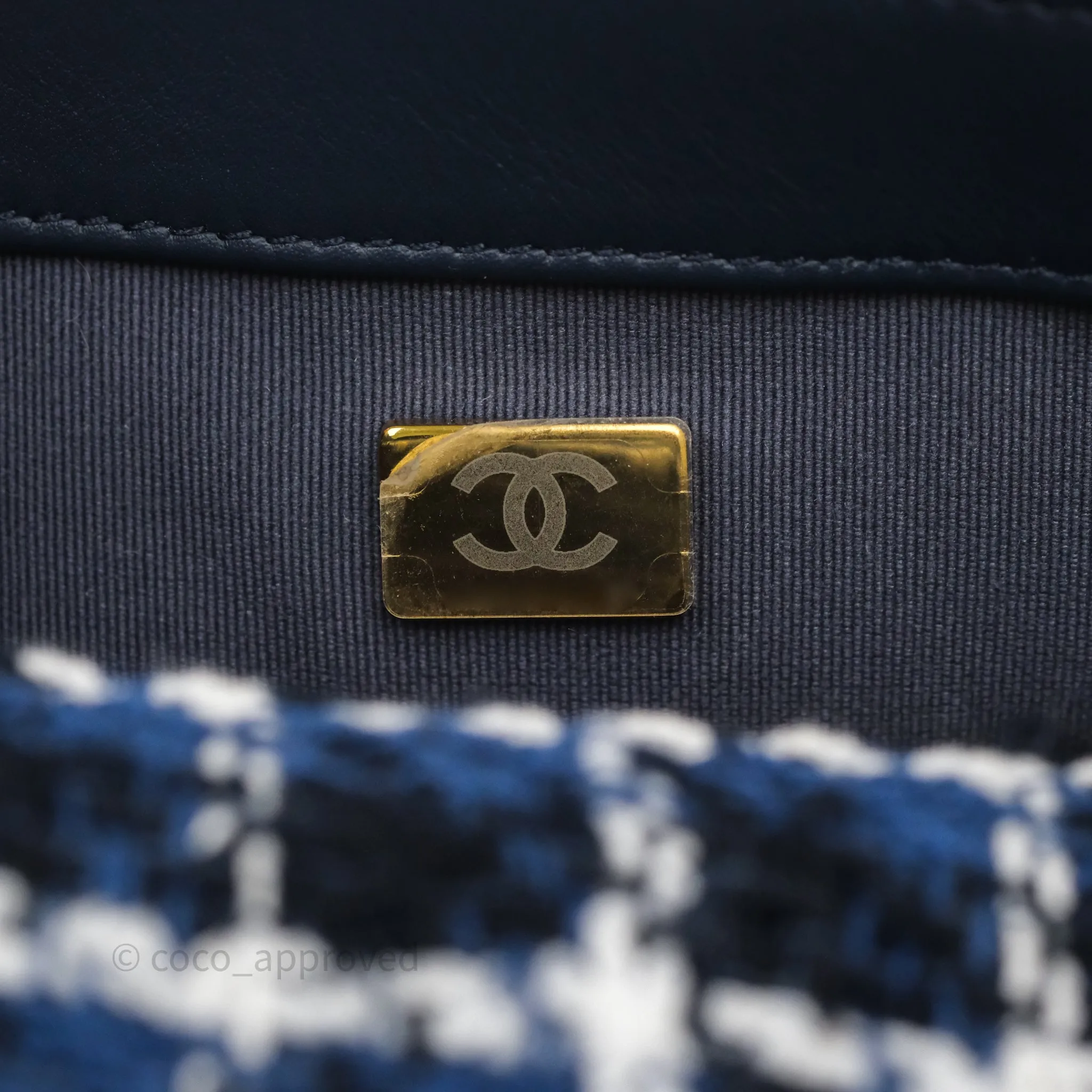 Chanel 19 Small Blue White Black Grid Tweed Mixed Hardware
