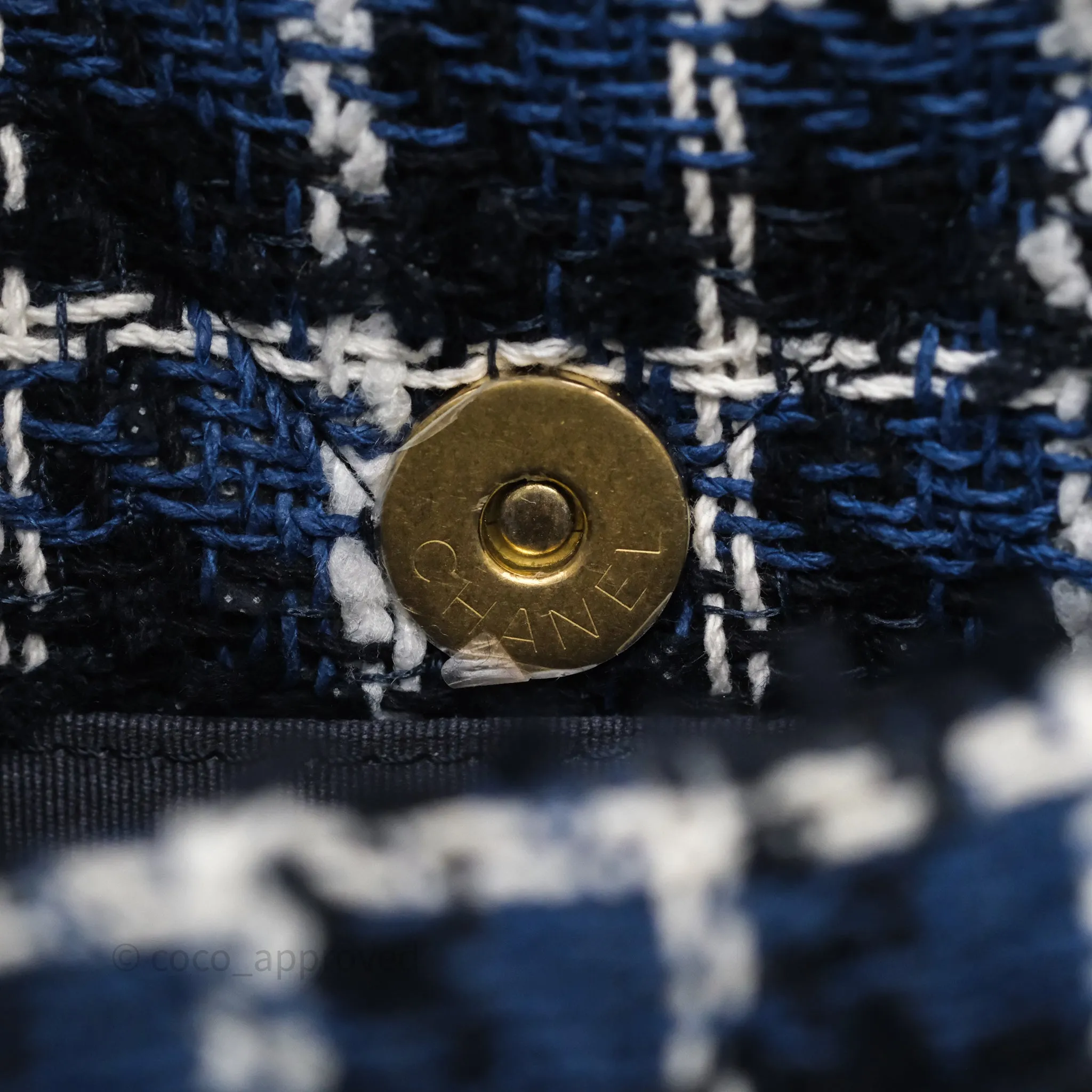Chanel 19 Small Blue White Black Grid Tweed Mixed Hardware