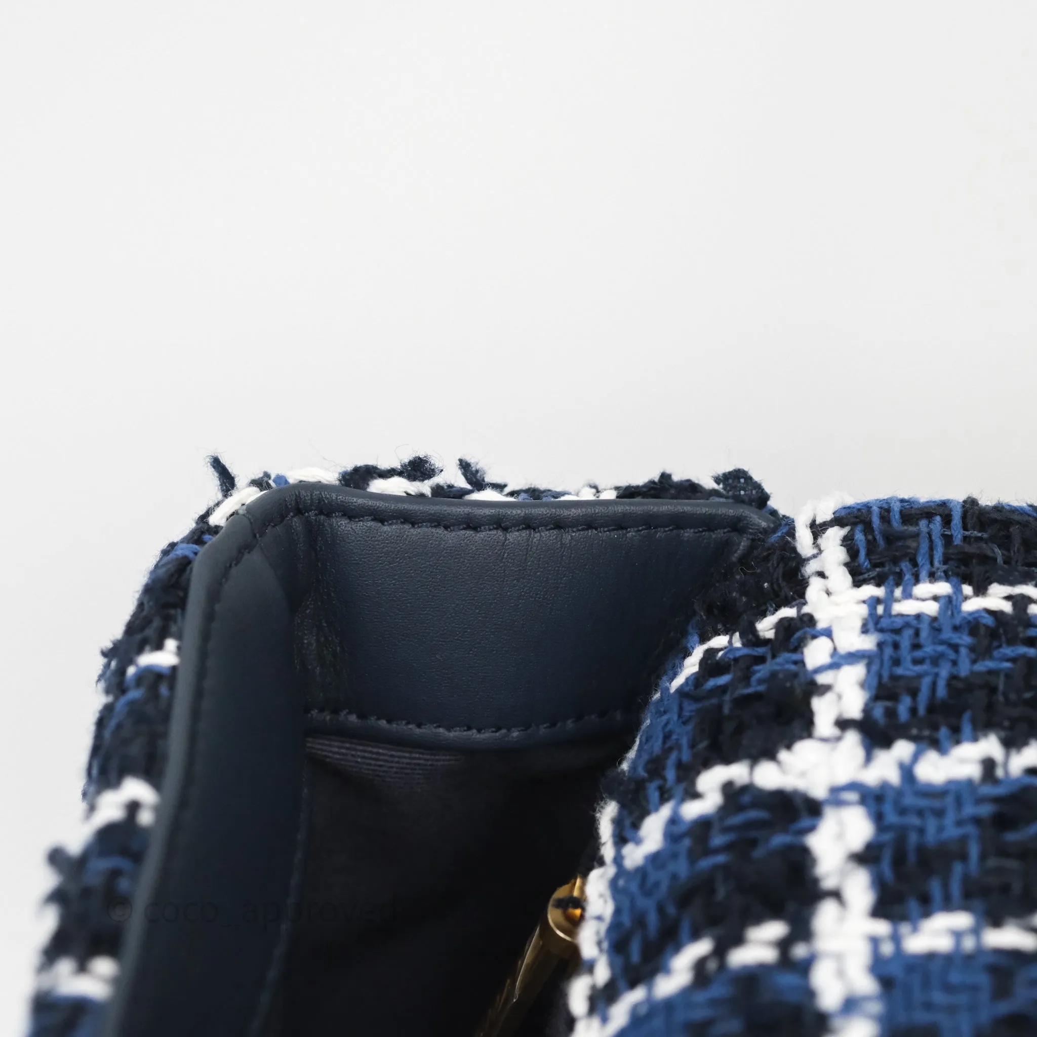 Chanel 19 Small Blue White Black Grid Tweed Mixed Hardware