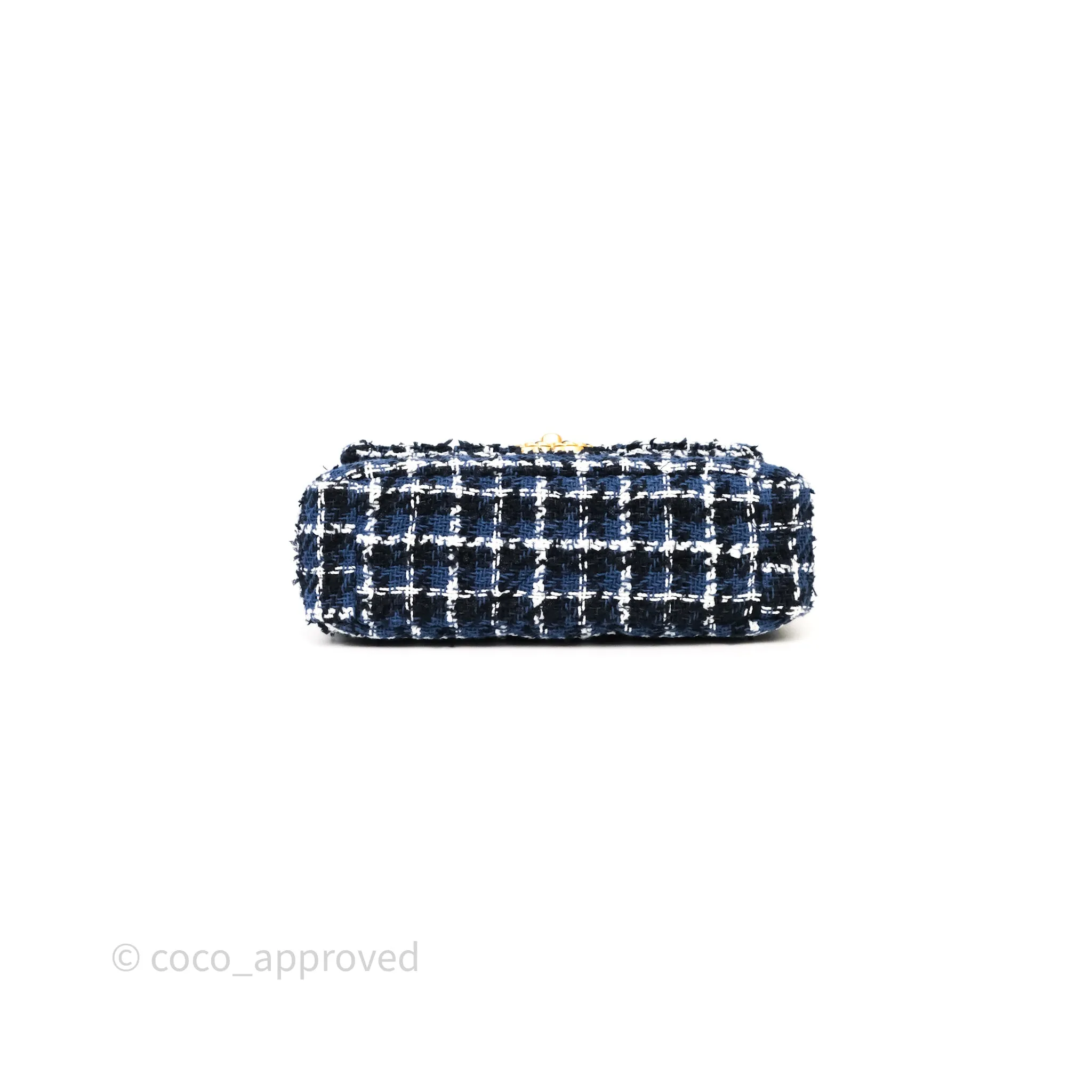 Chanel 19 Small Blue White Black Grid Tweed Mixed Hardware