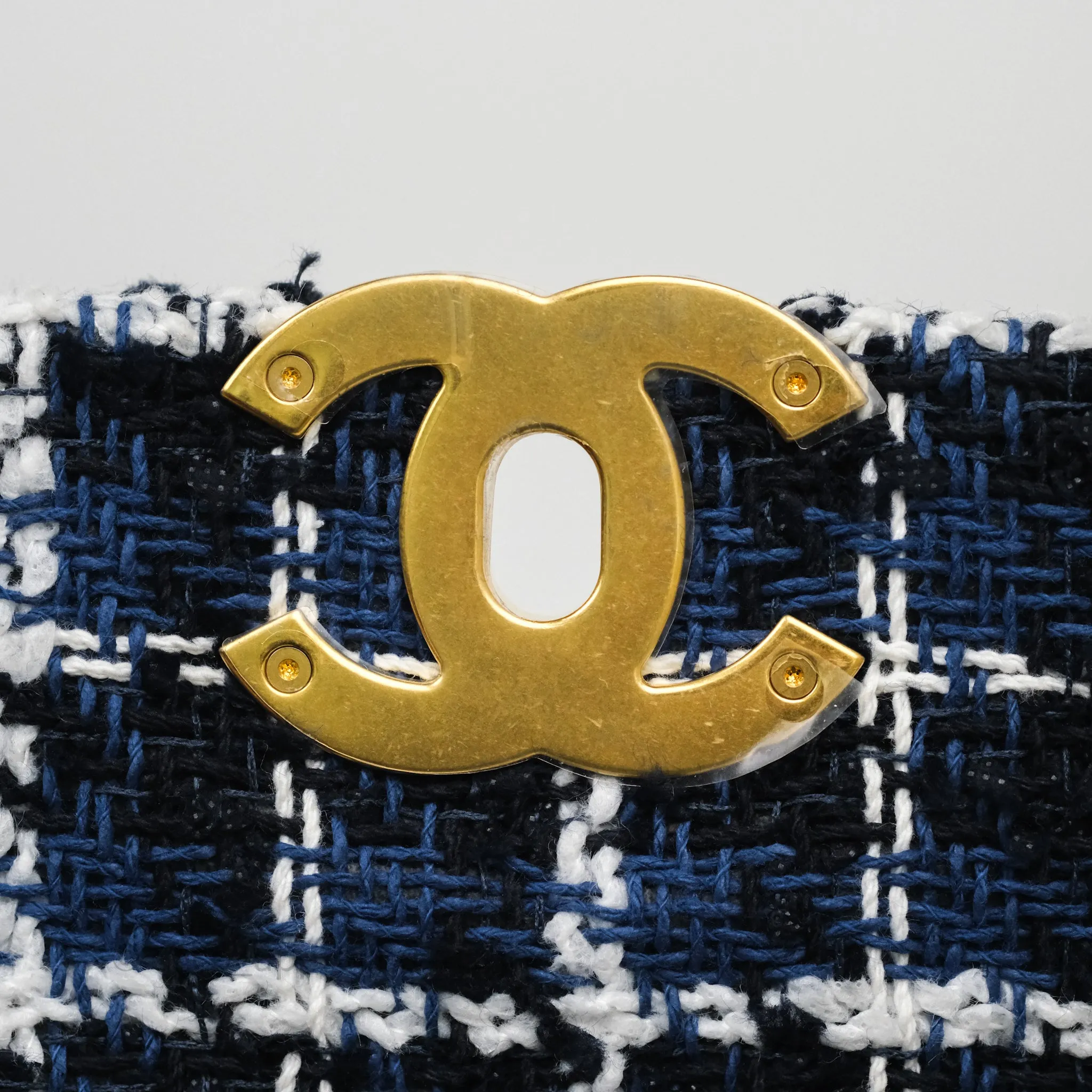 Chanel 19 Small Blue White Black Grid Tweed Mixed Hardware