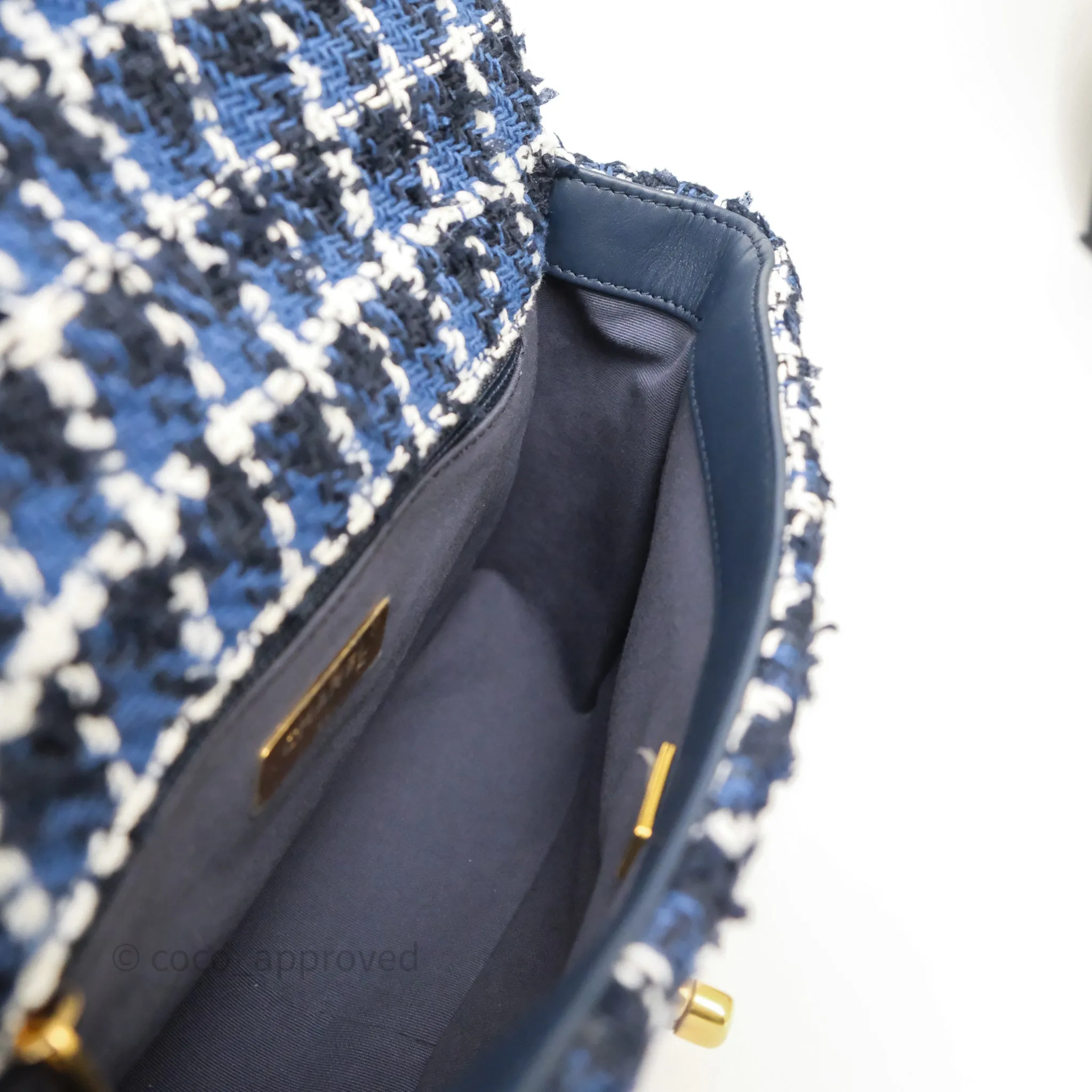 Chanel 19 Small Blue White Black Grid Tweed Mixed Hardware