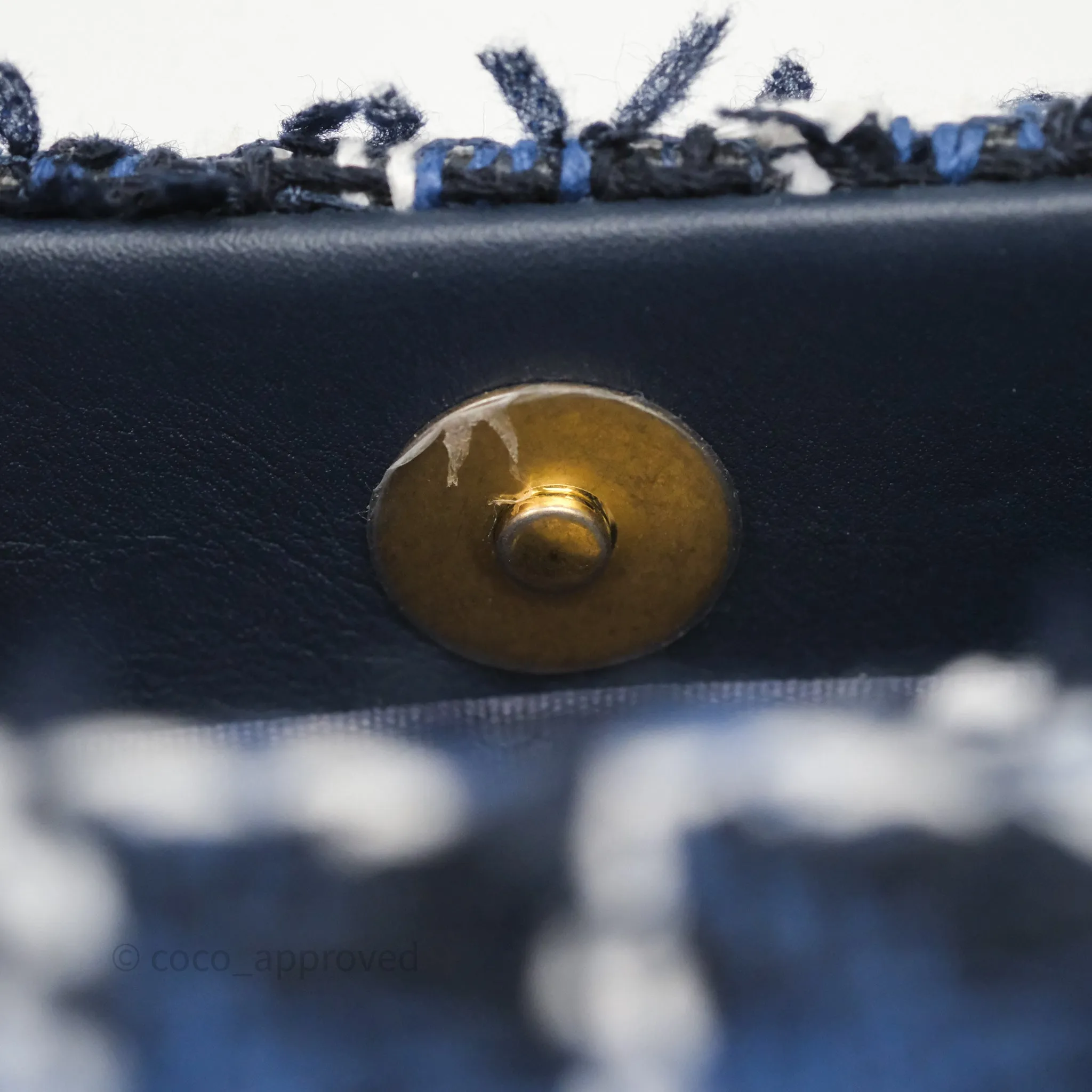 Chanel 19 Small Blue White Black Grid Tweed Mixed Hardware