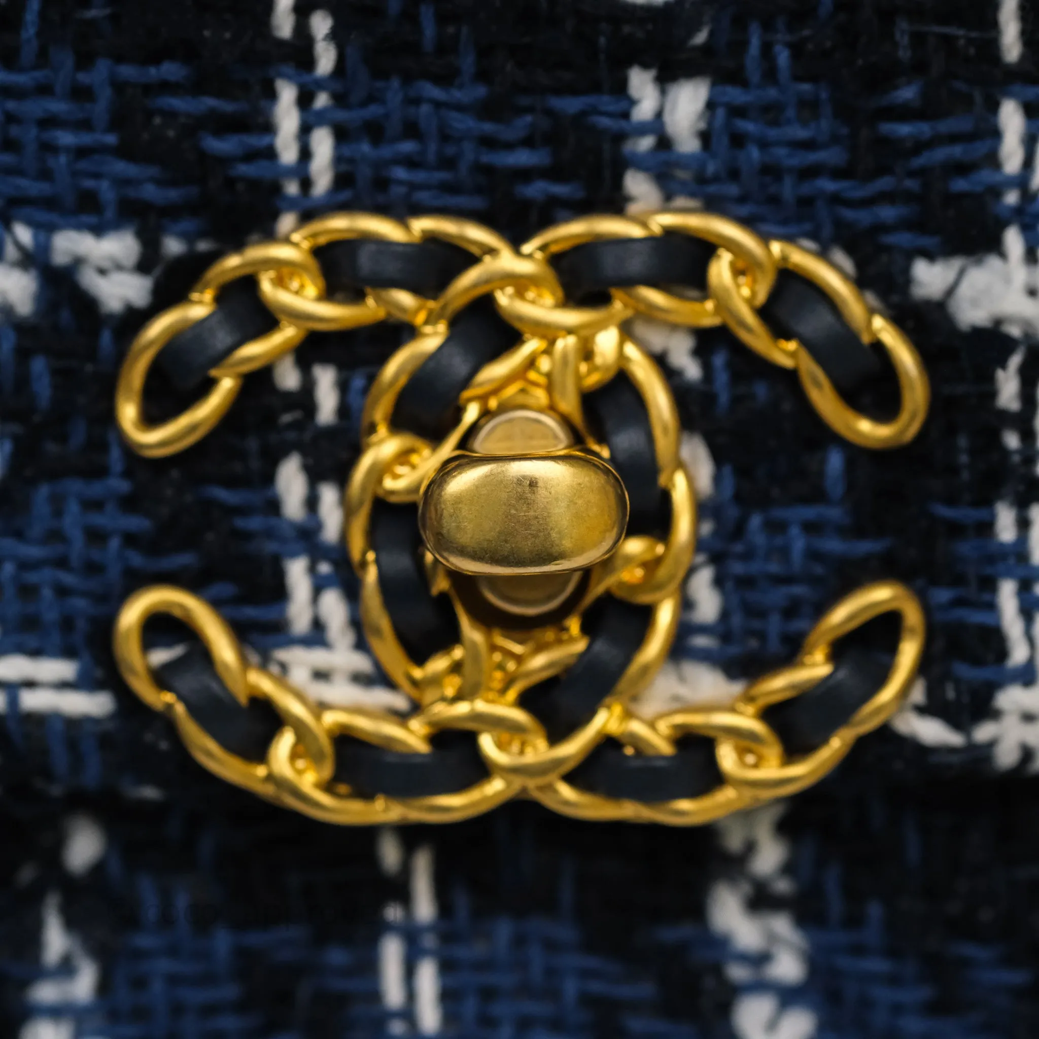 Chanel 19 Small Blue White Black Grid Tweed Mixed Hardware