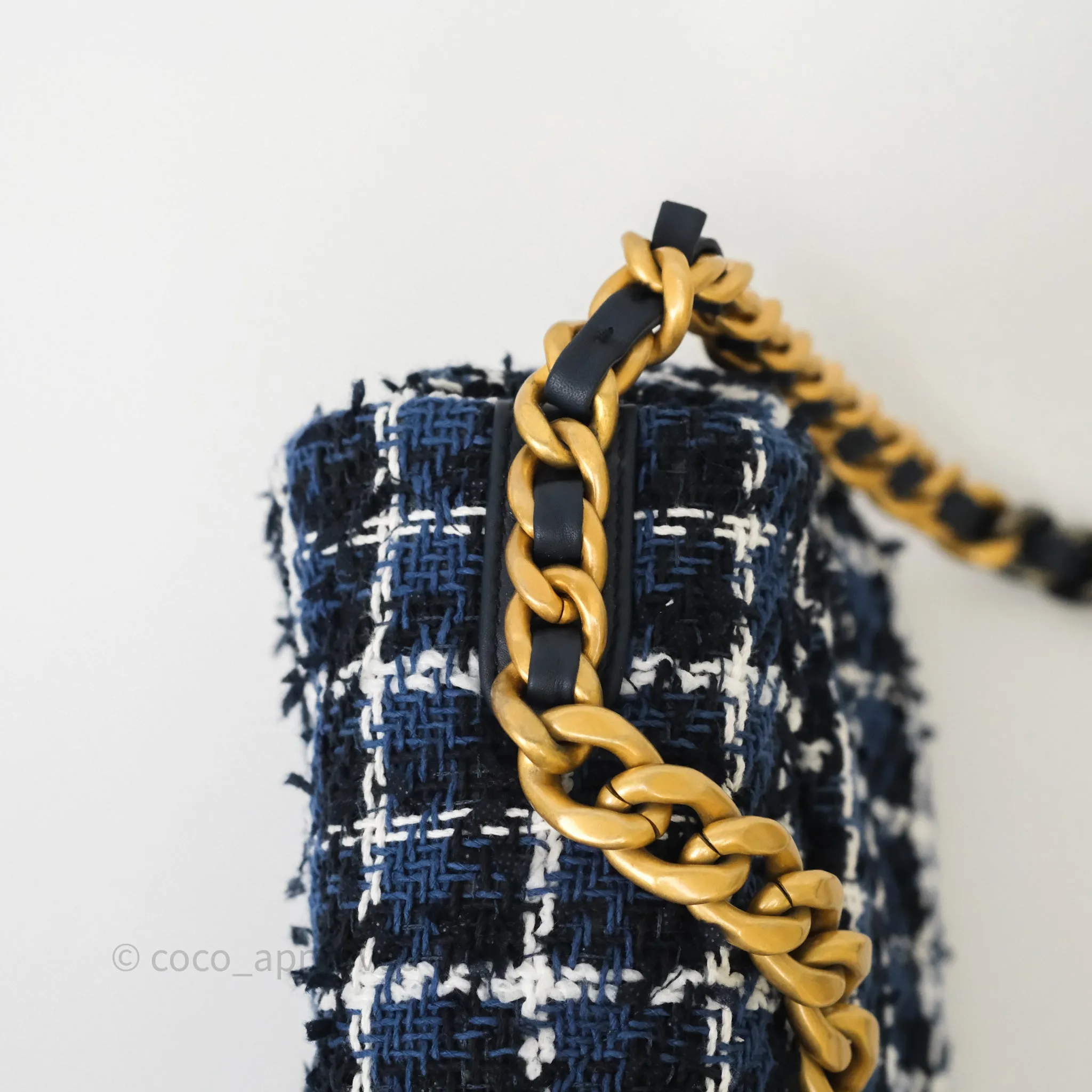 Chanel 19 Small Blue White Black Grid Tweed Mixed Hardware