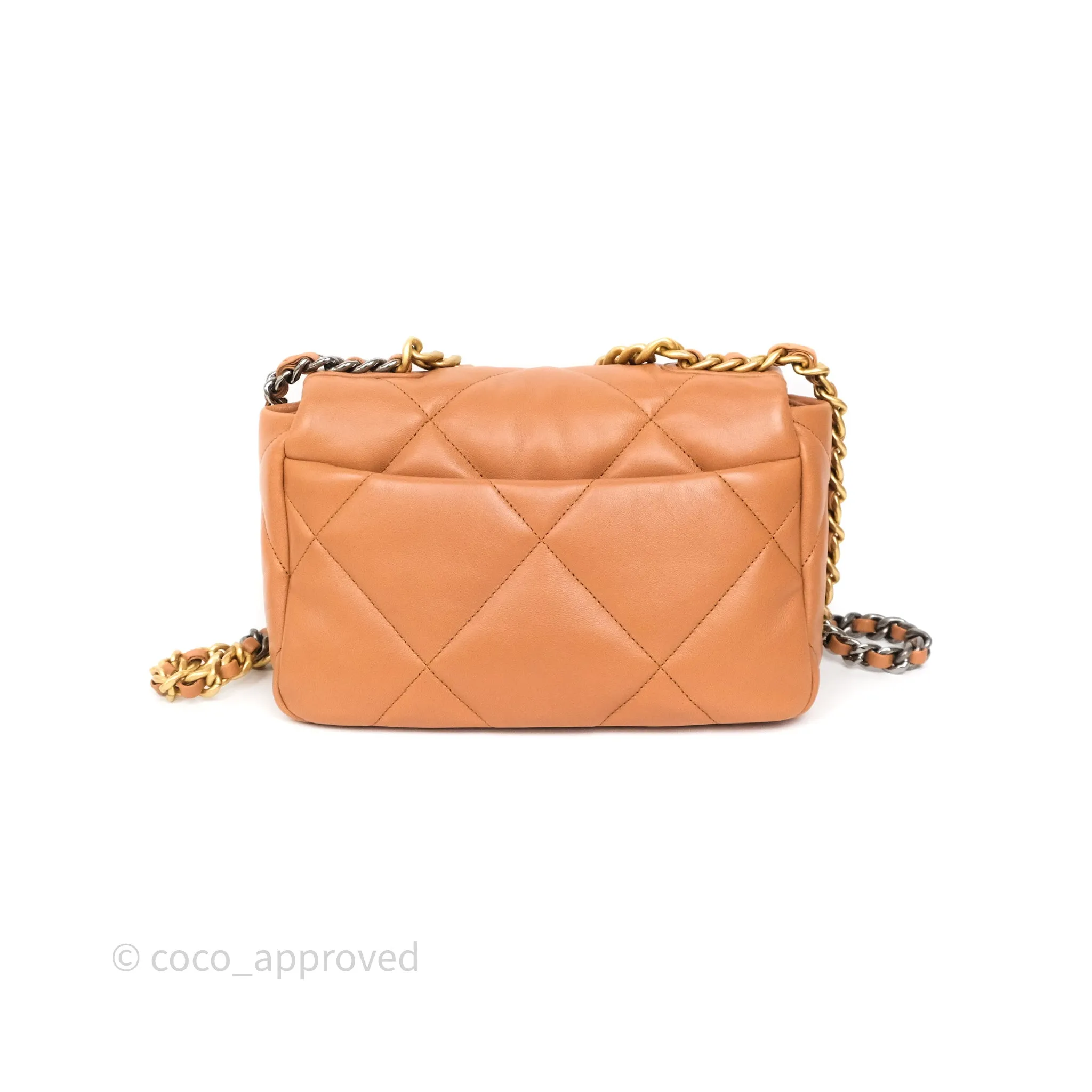 Chanel 19 Small Caramel Dark Beige Brown Mixed Hardware