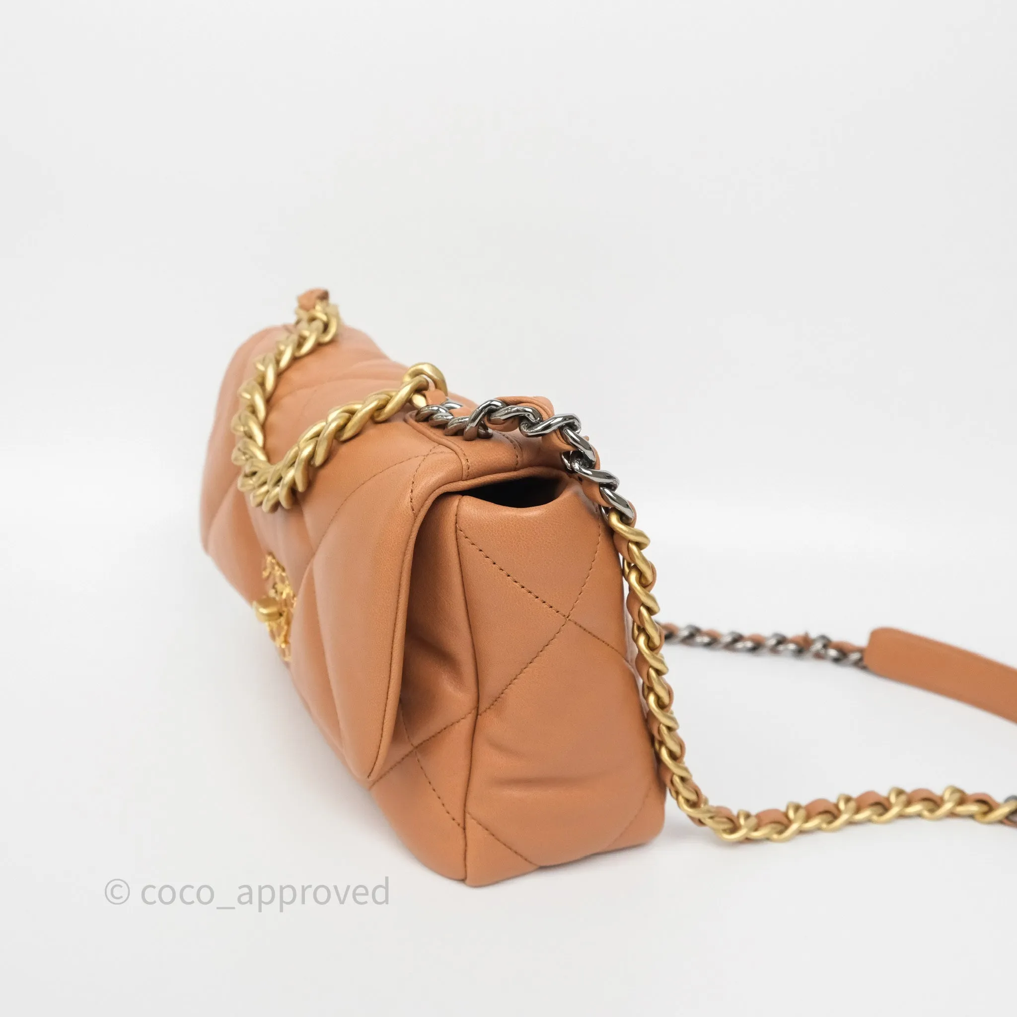 Chanel 19 Small Caramel Dark Beige Brown Mixed Hardware