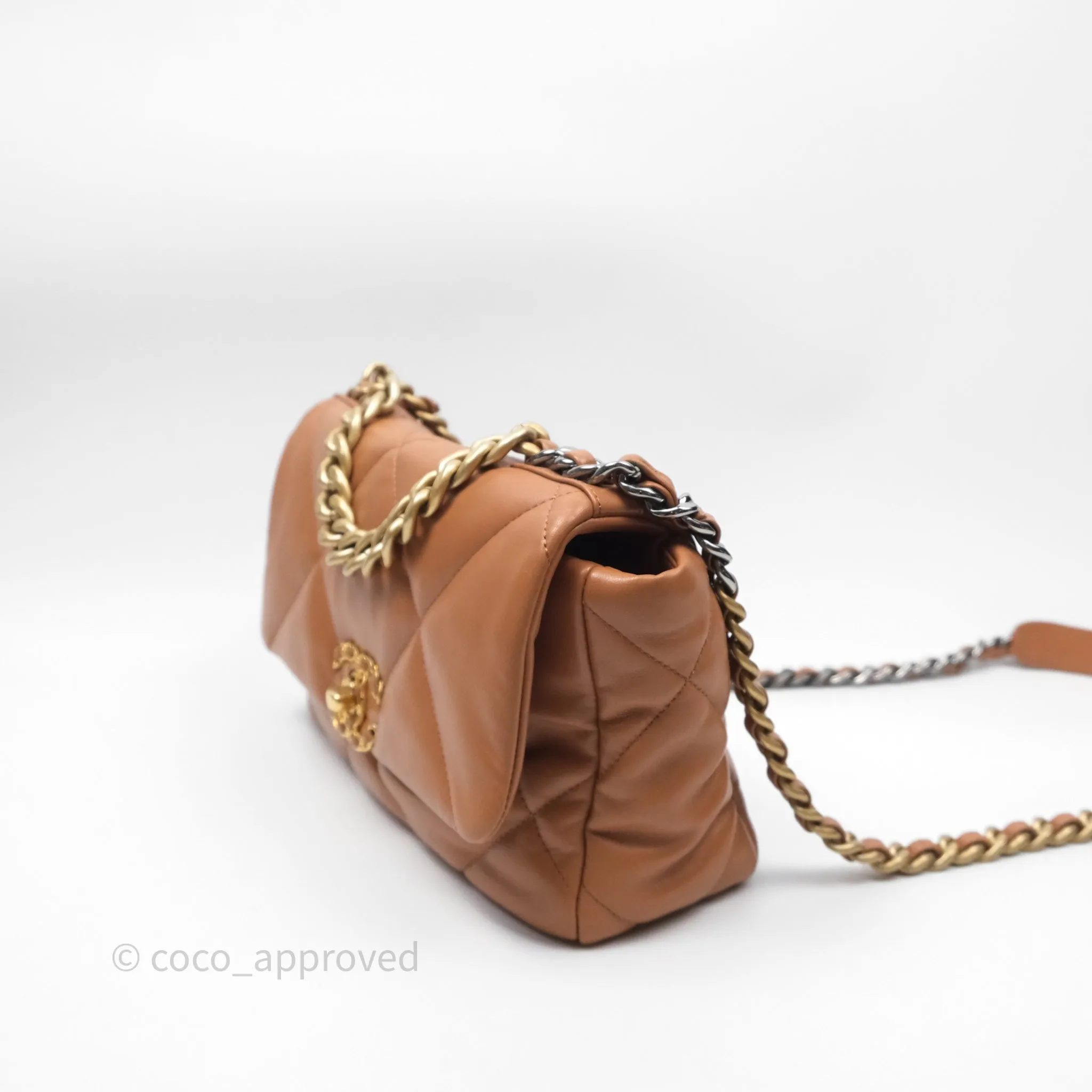 Chanel 19 Small Caramel Dark Beige Brown Mixed Hardware
