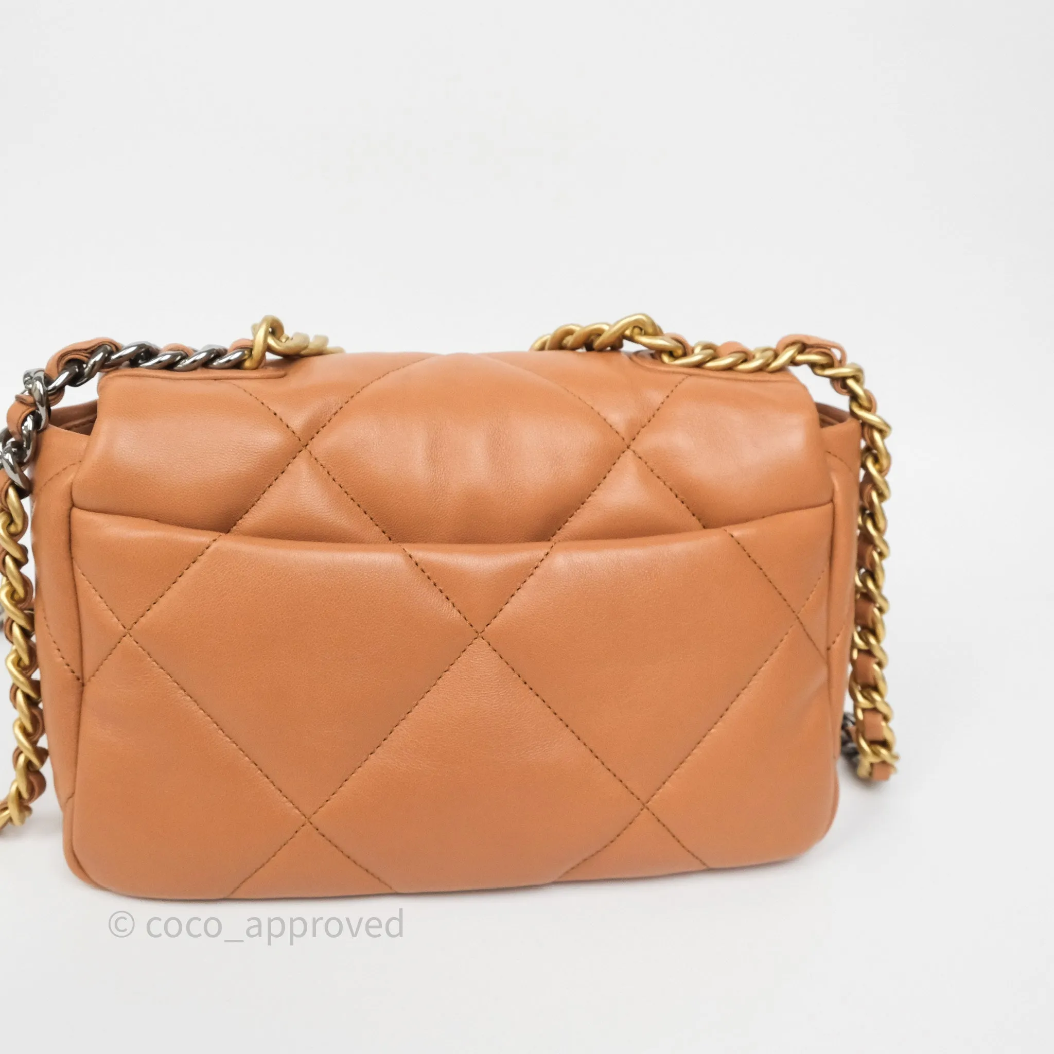 Chanel 19 Small Caramel Dark Beige Brown Mixed Hardware