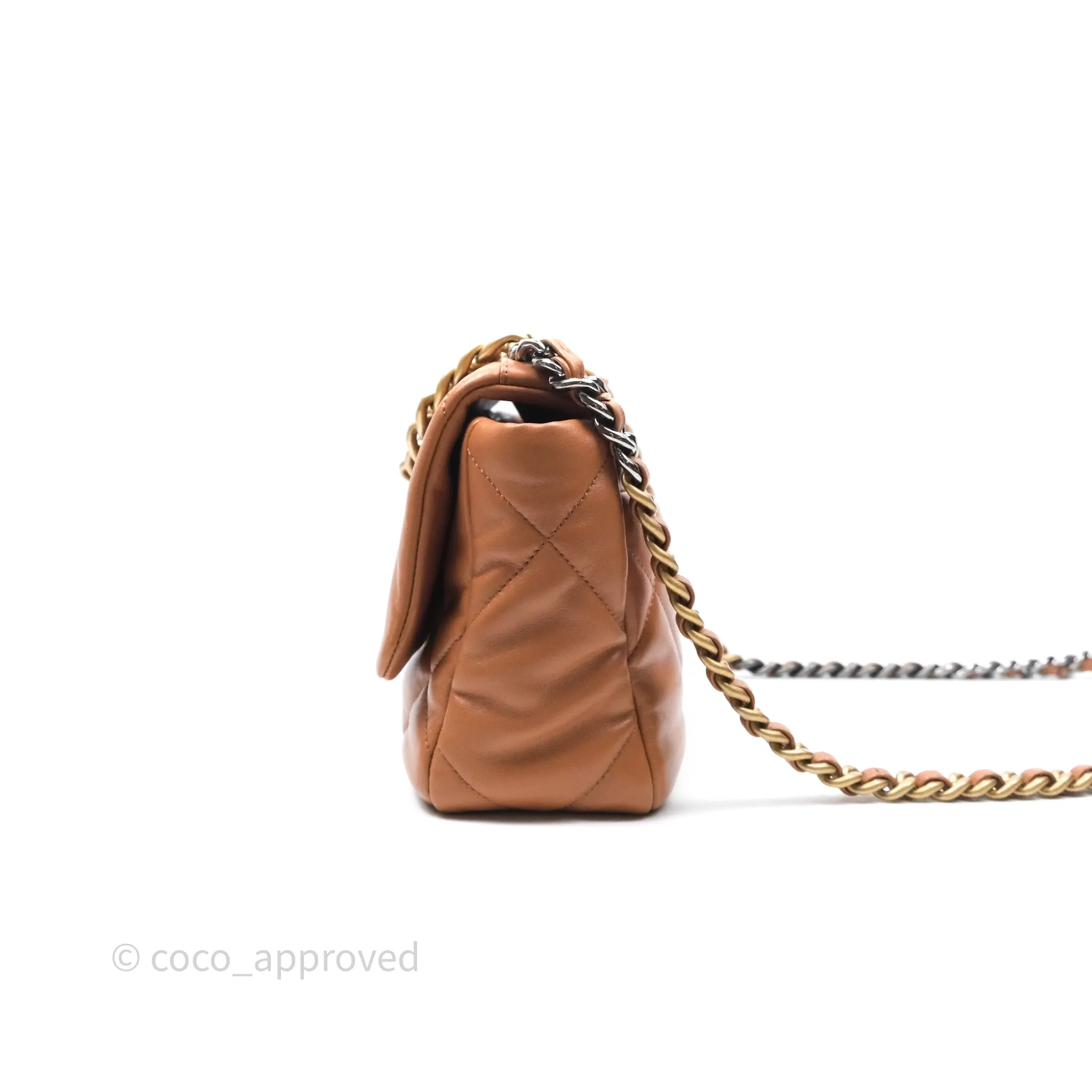 Chanel 19 Small Caramel Dark Beige Brown Mixed Hardware