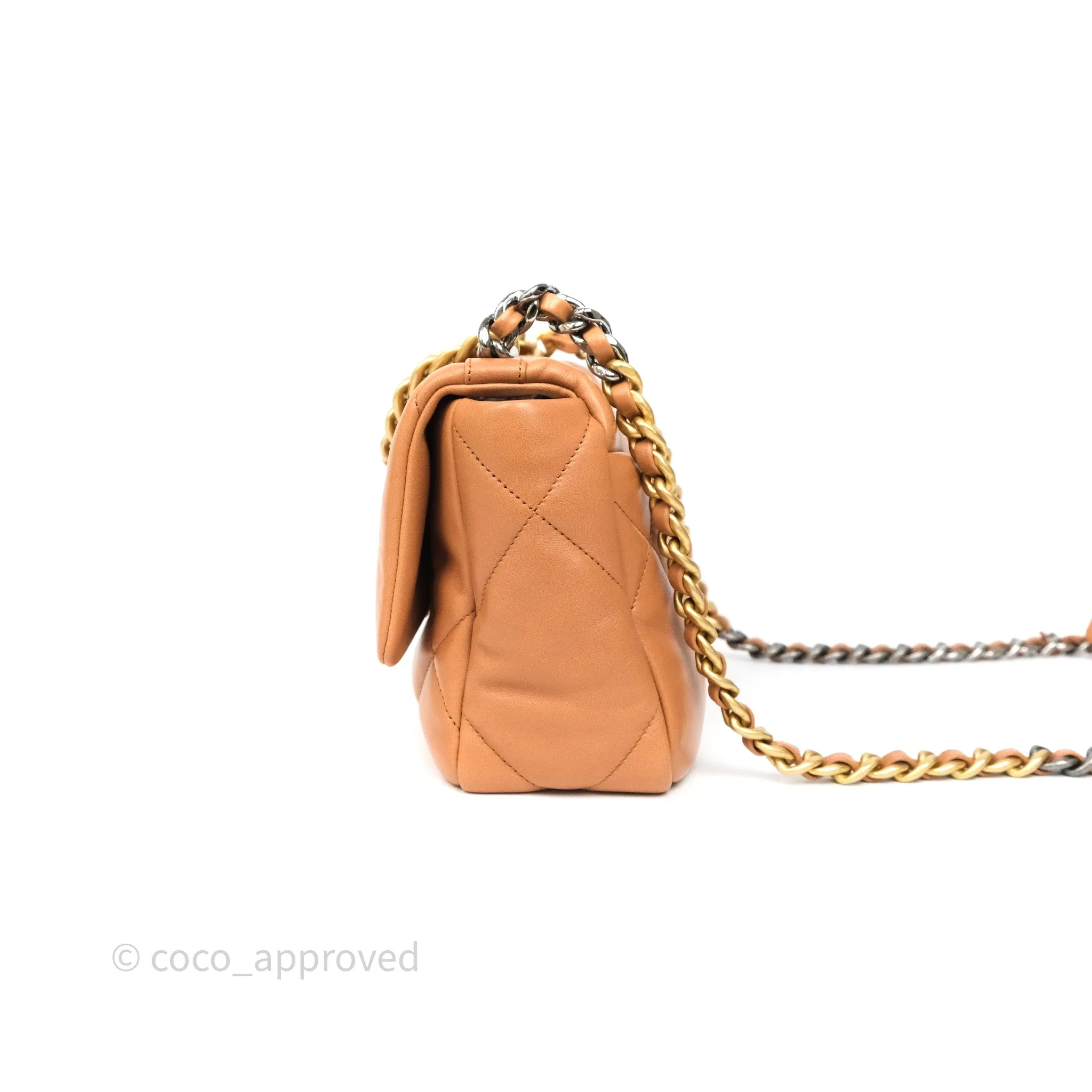 Chanel 19 Small Caramel Dark Beige Brown Mixed Hardware