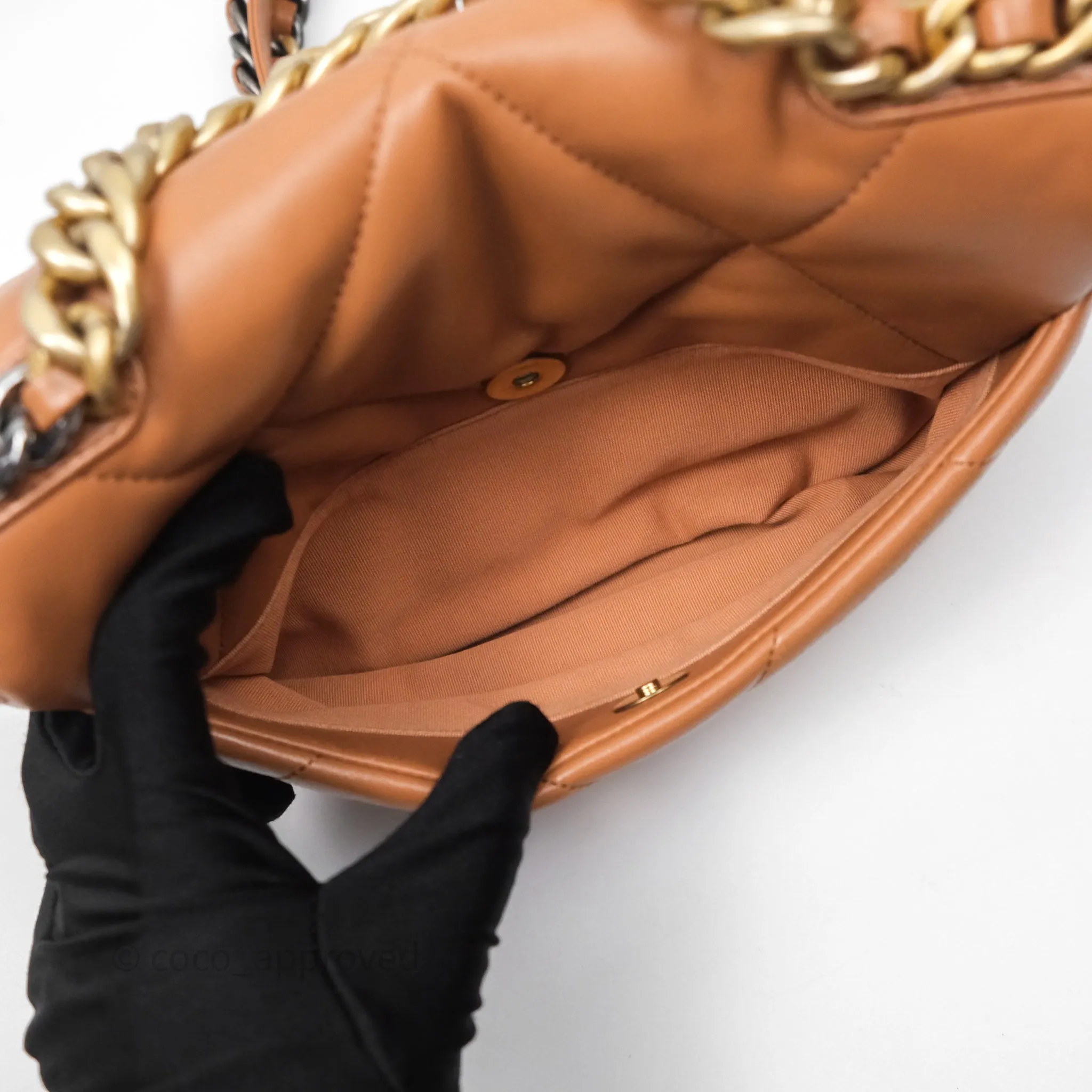 Chanel 19 Small Caramel Dark Beige Brown Mixed Hardware