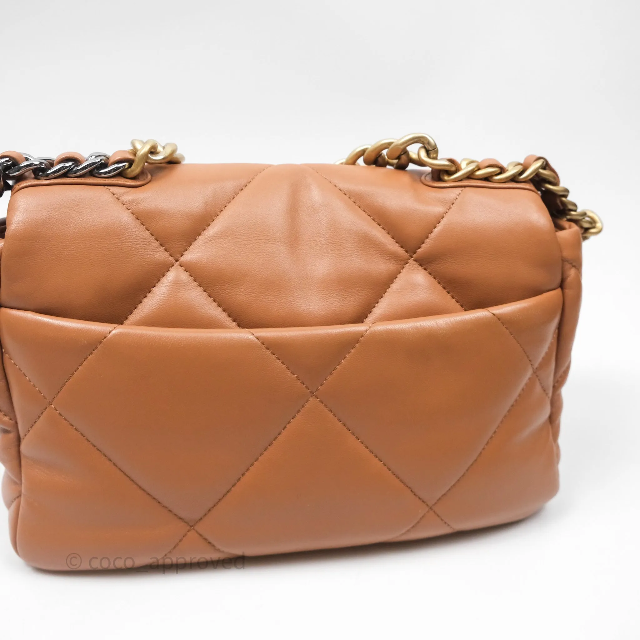 Chanel 19 Small Caramel Dark Beige Brown Mixed Hardware