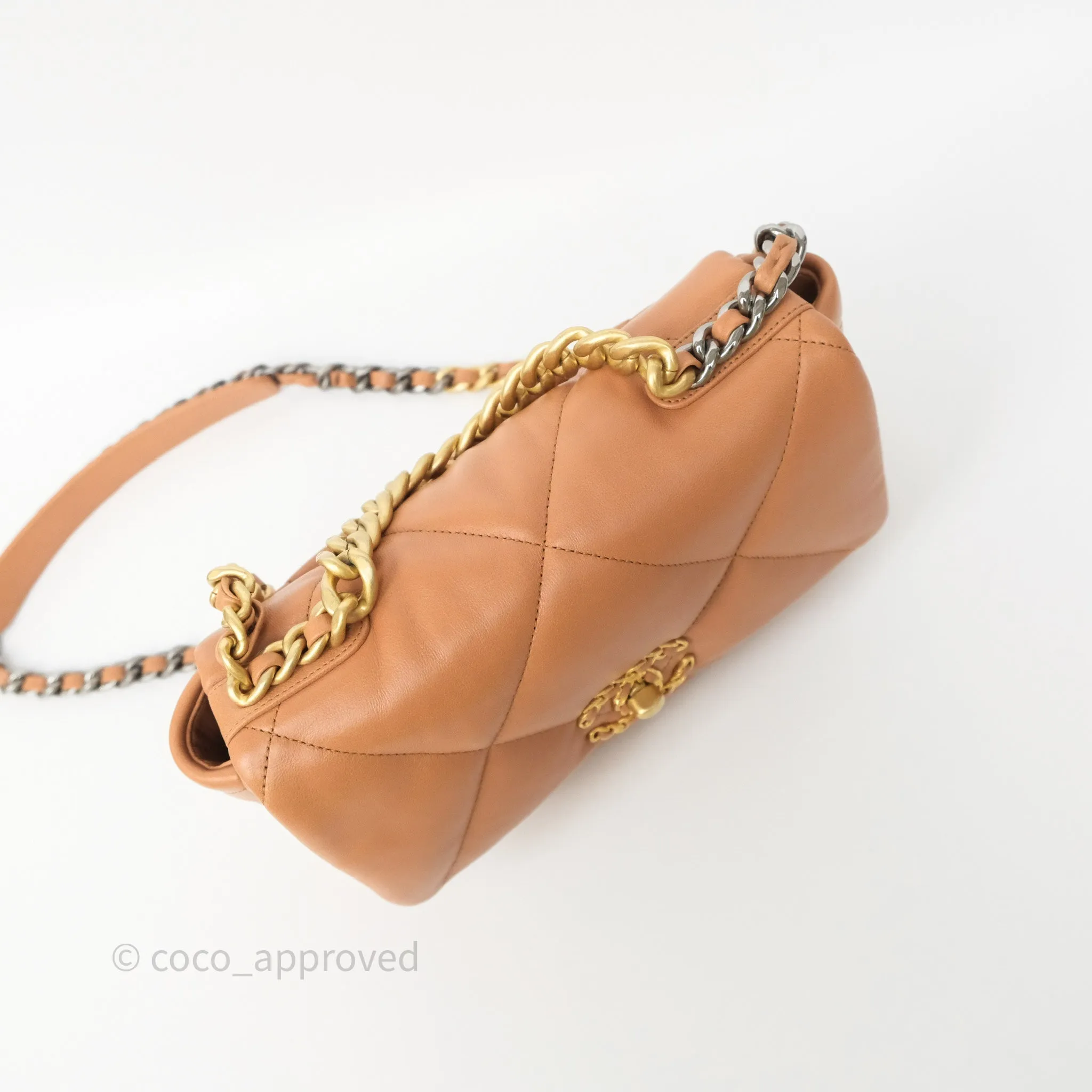 Chanel 19 Small Caramel Dark Beige Brown Mixed Hardware