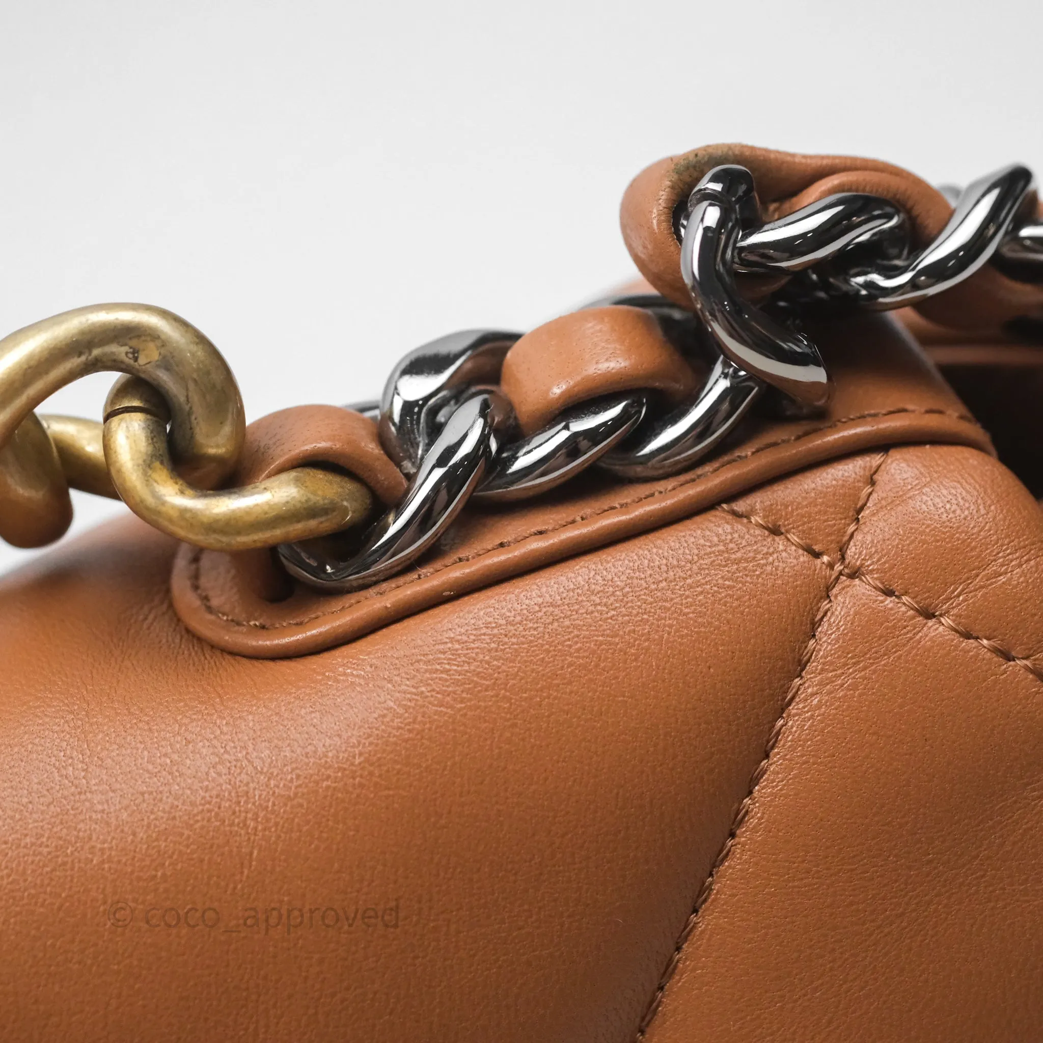 Chanel 19 Small Caramel Dark Beige Brown Mixed Hardware
