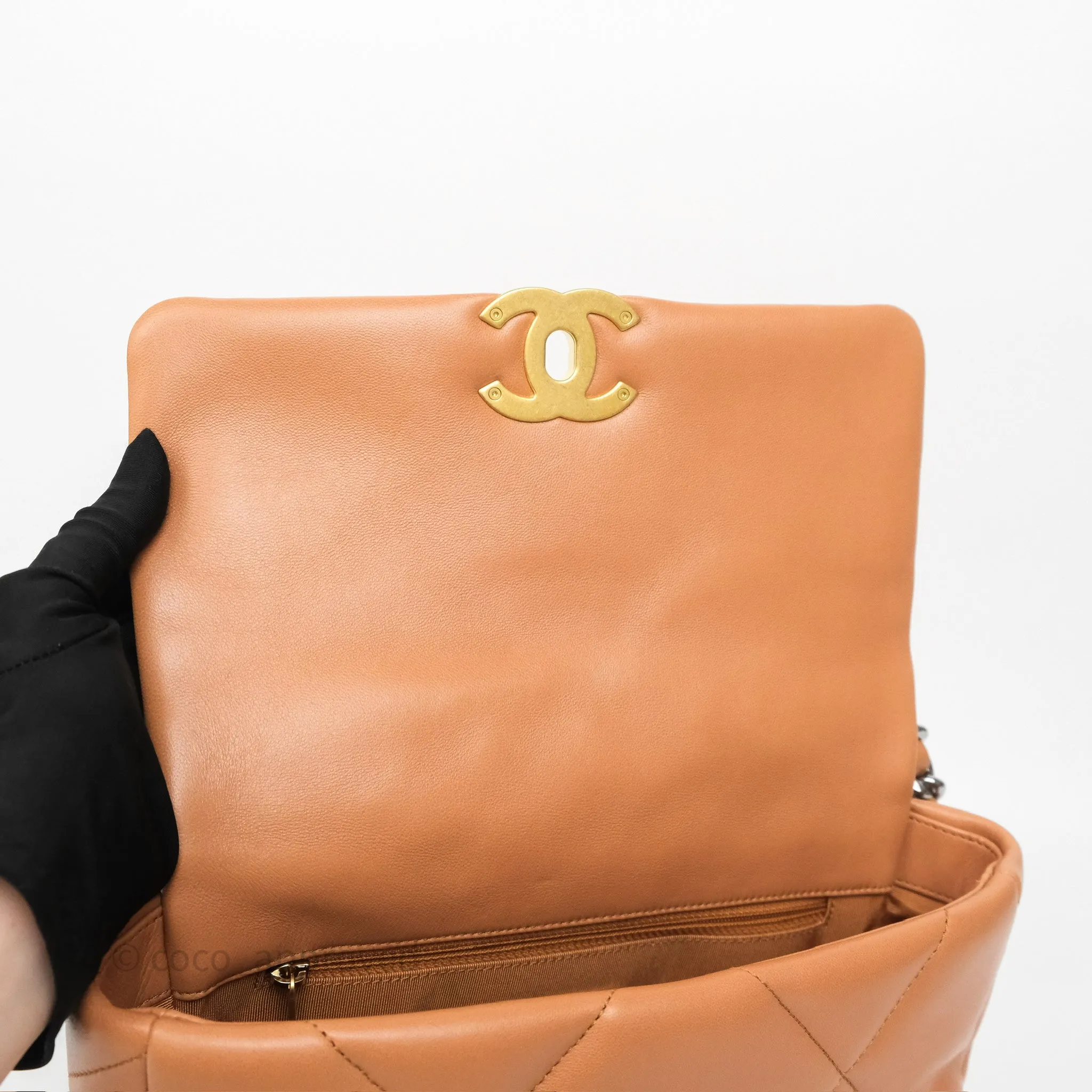 Chanel 19 Small Caramel Dark Beige Brown Mixed Hardware