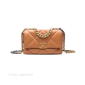Chanel 19 Small Caramel Dark Beige Brown Mixed Hardware