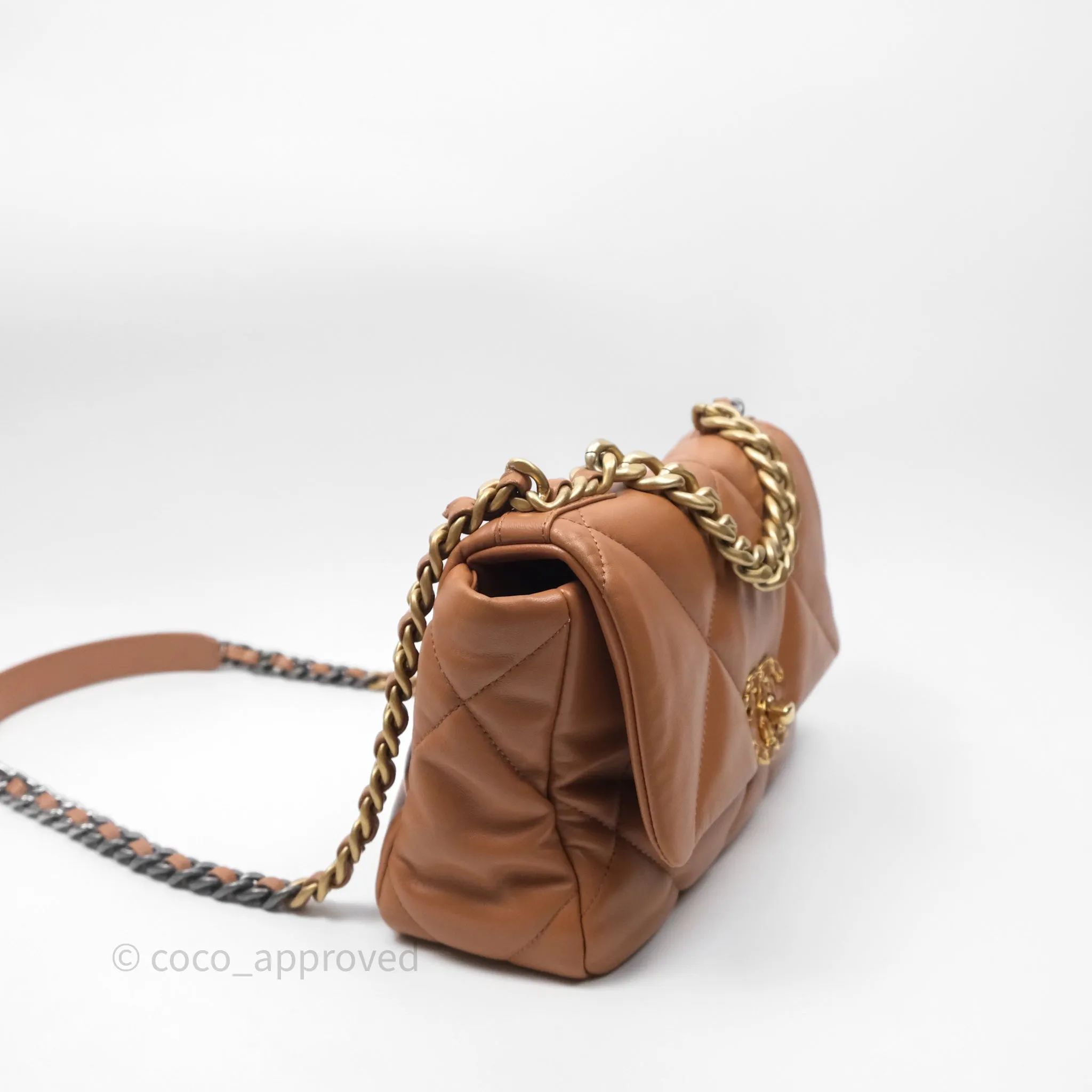 Chanel 19 Small Caramel Dark Beige Brown Mixed Hardware