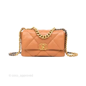 Chanel 19 Small Caramel Dark Beige Brown Mixed Hardware