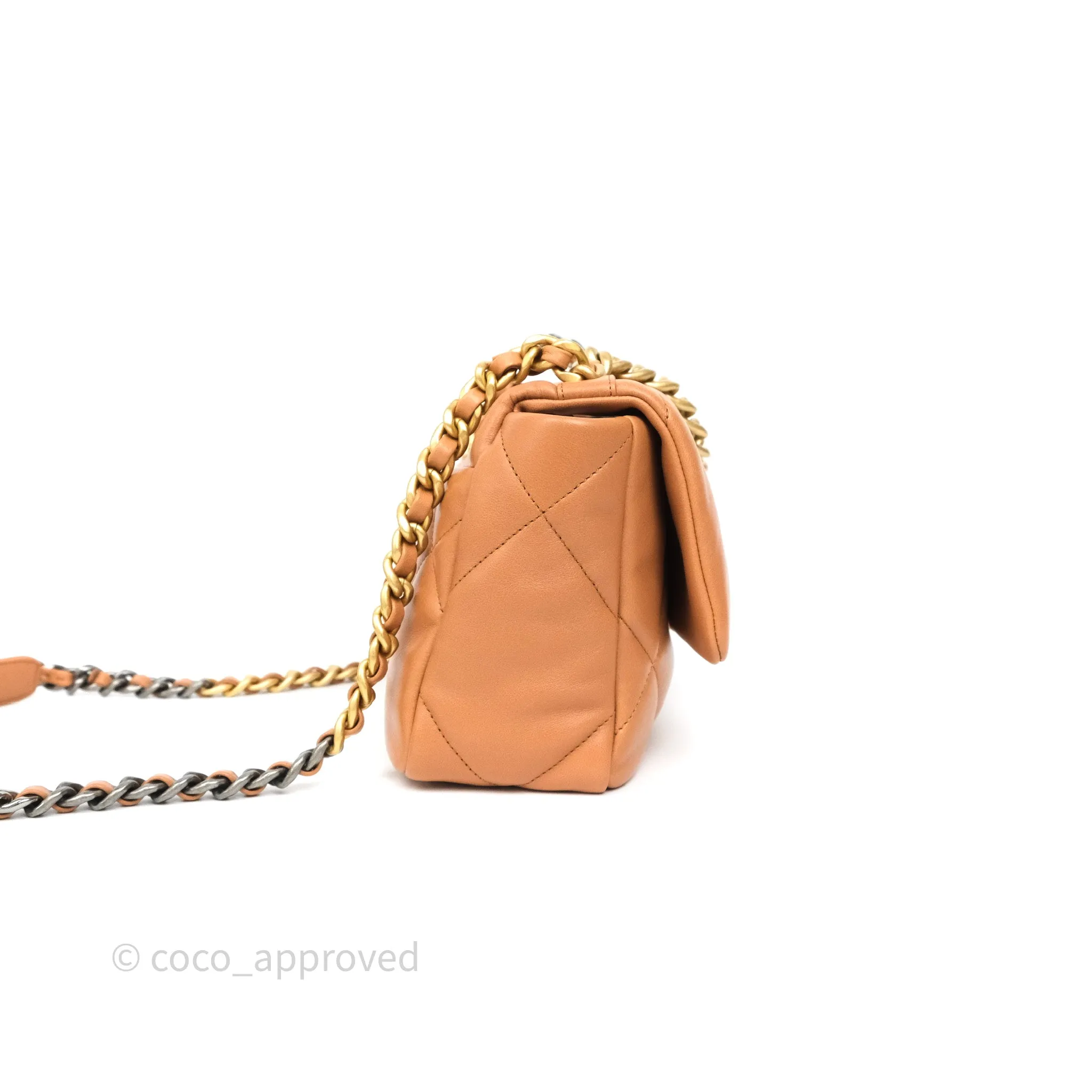Chanel 19 Small Caramel Dark Beige Brown Mixed Hardware