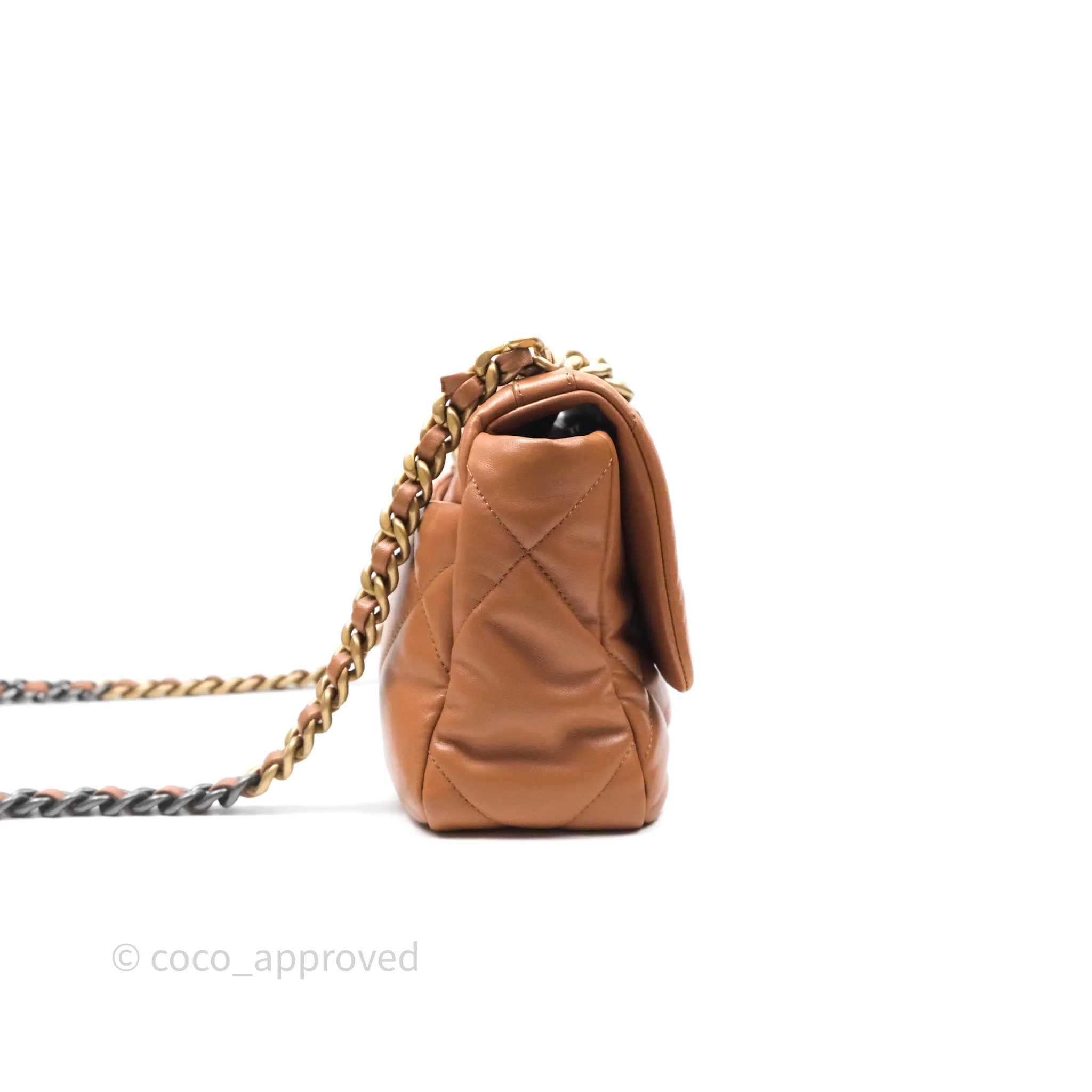 Chanel 19 Small Caramel Dark Beige Brown Mixed Hardware