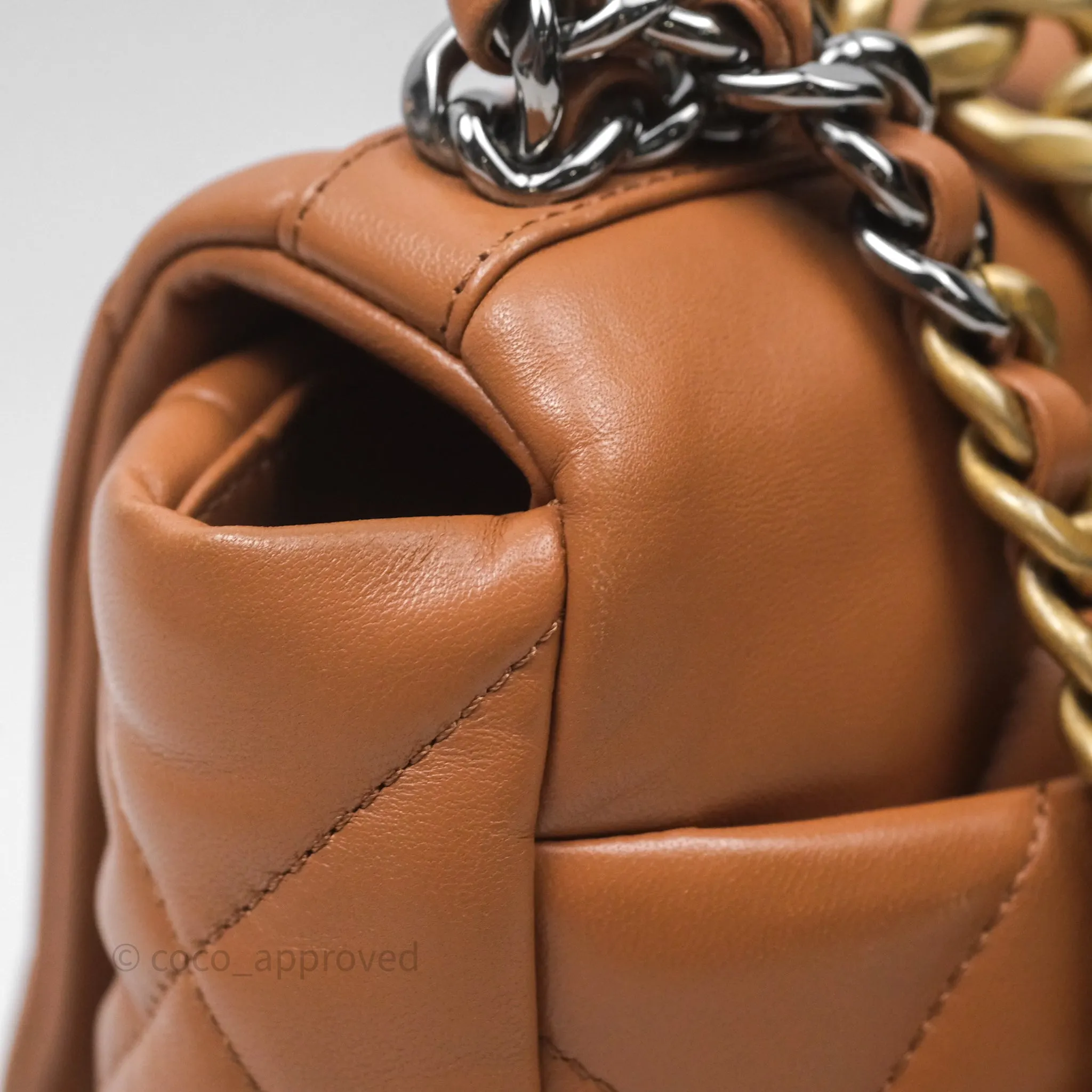 Chanel 19 Small Caramel Dark Beige Brown Mixed Hardware