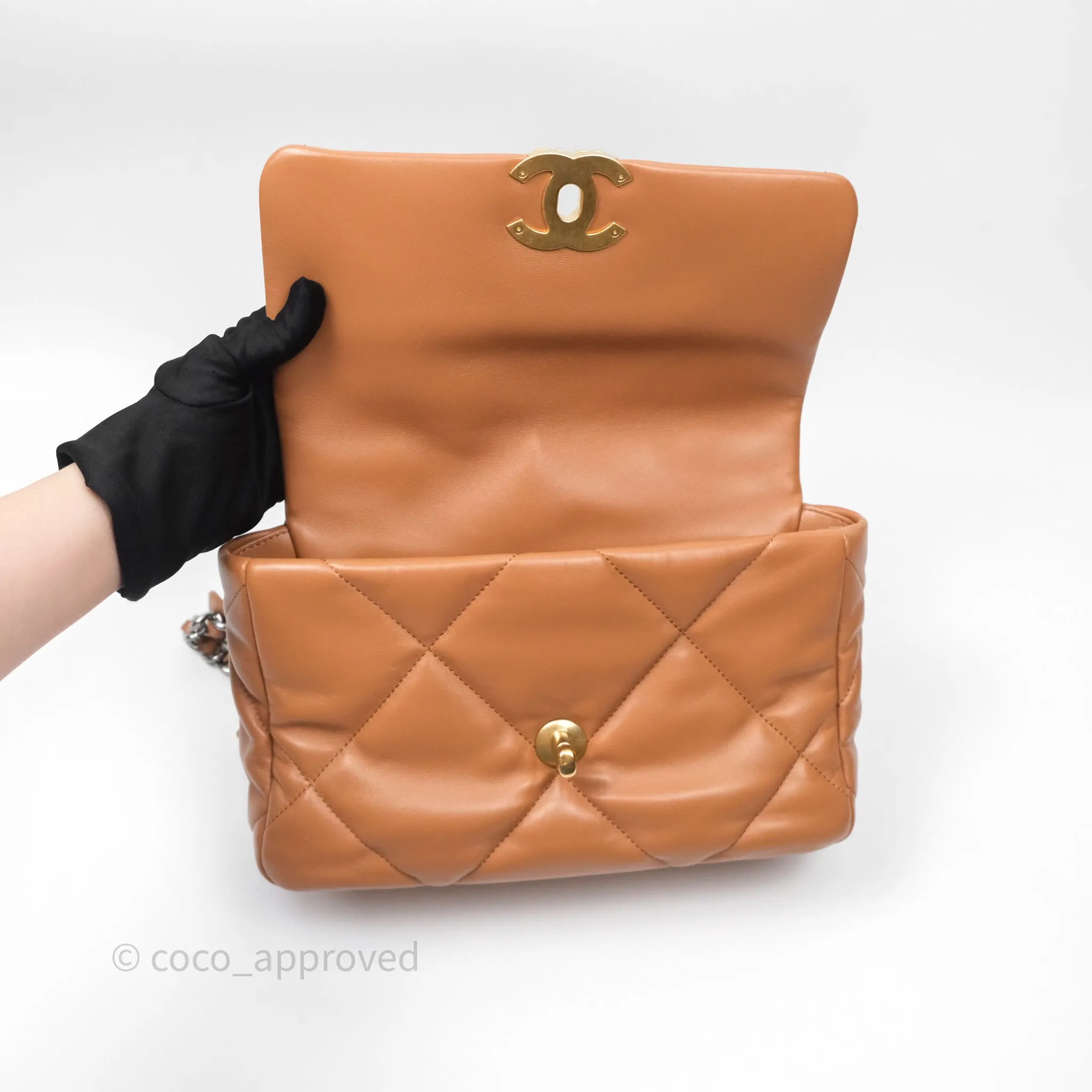 Chanel 19 Small Caramel Dark Beige Brown Mixed Hardware