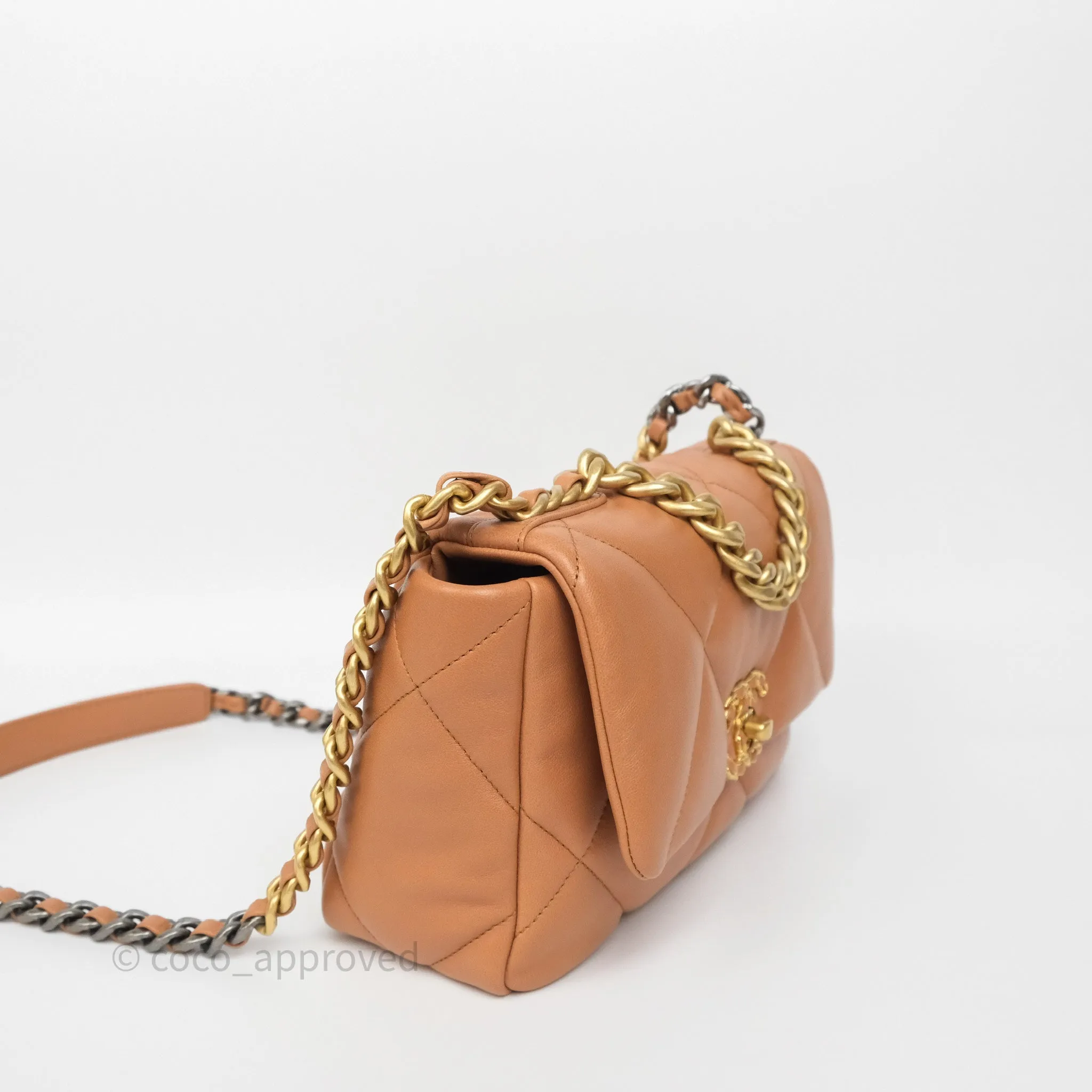 Chanel 19 Small Caramel Dark Beige Brown Mixed Hardware
