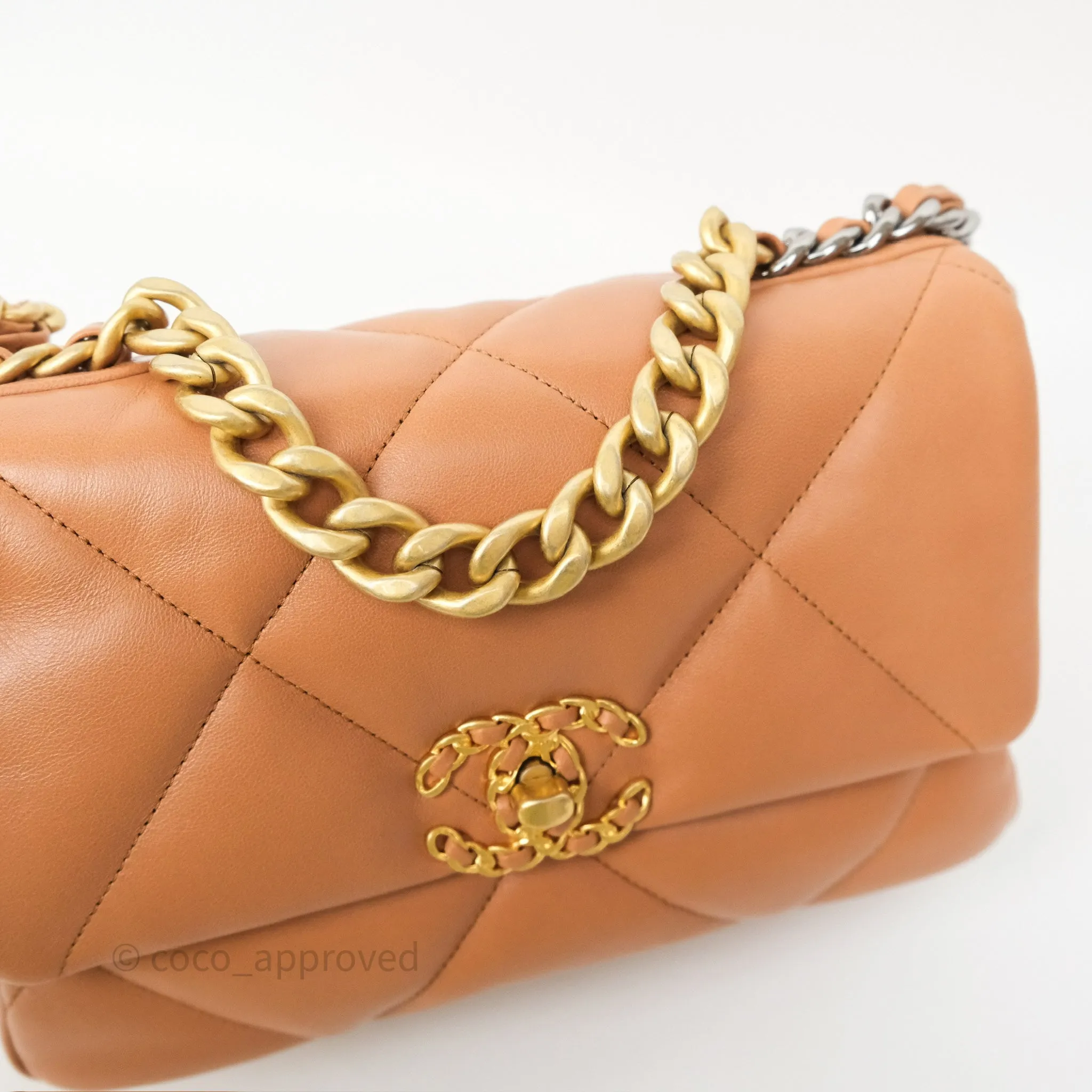 Chanel 19 Small Caramel Dark Beige Brown Mixed Hardware
