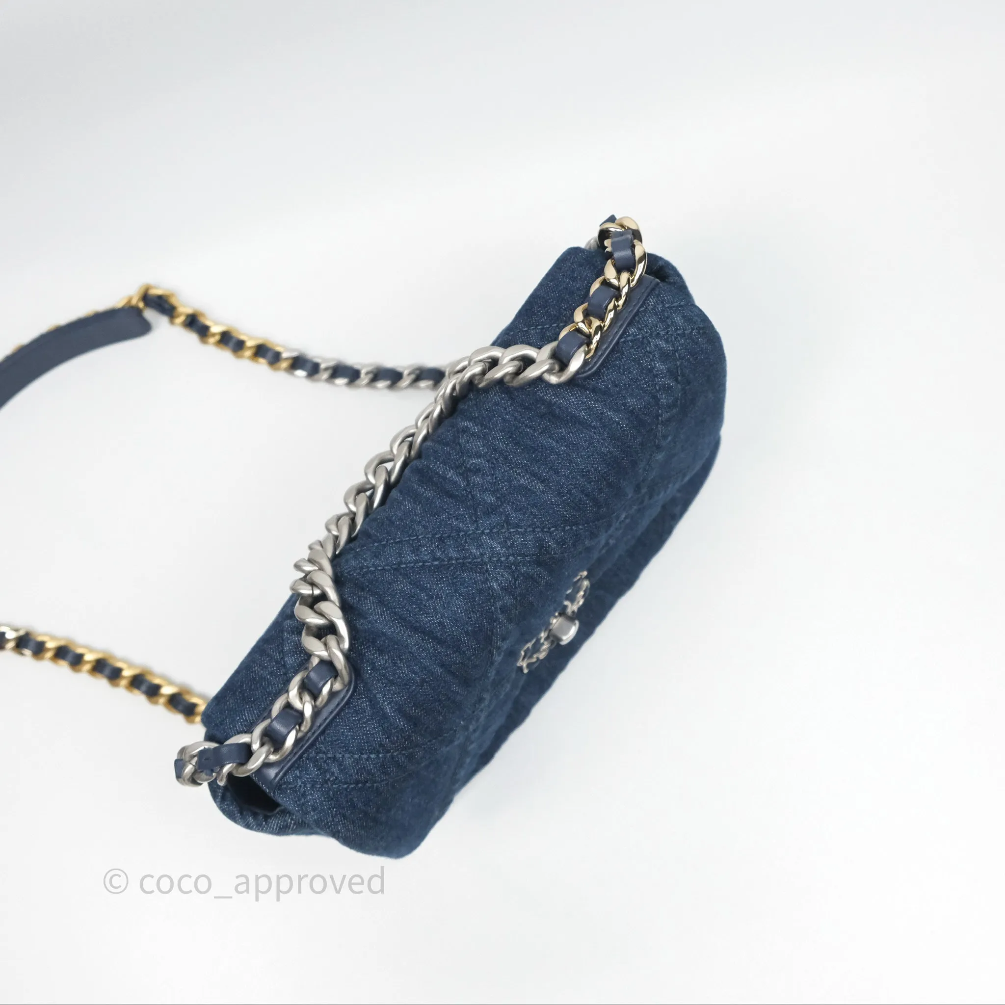 Chanel 19 Small Denim Fabric Mixed Hardware 22P
