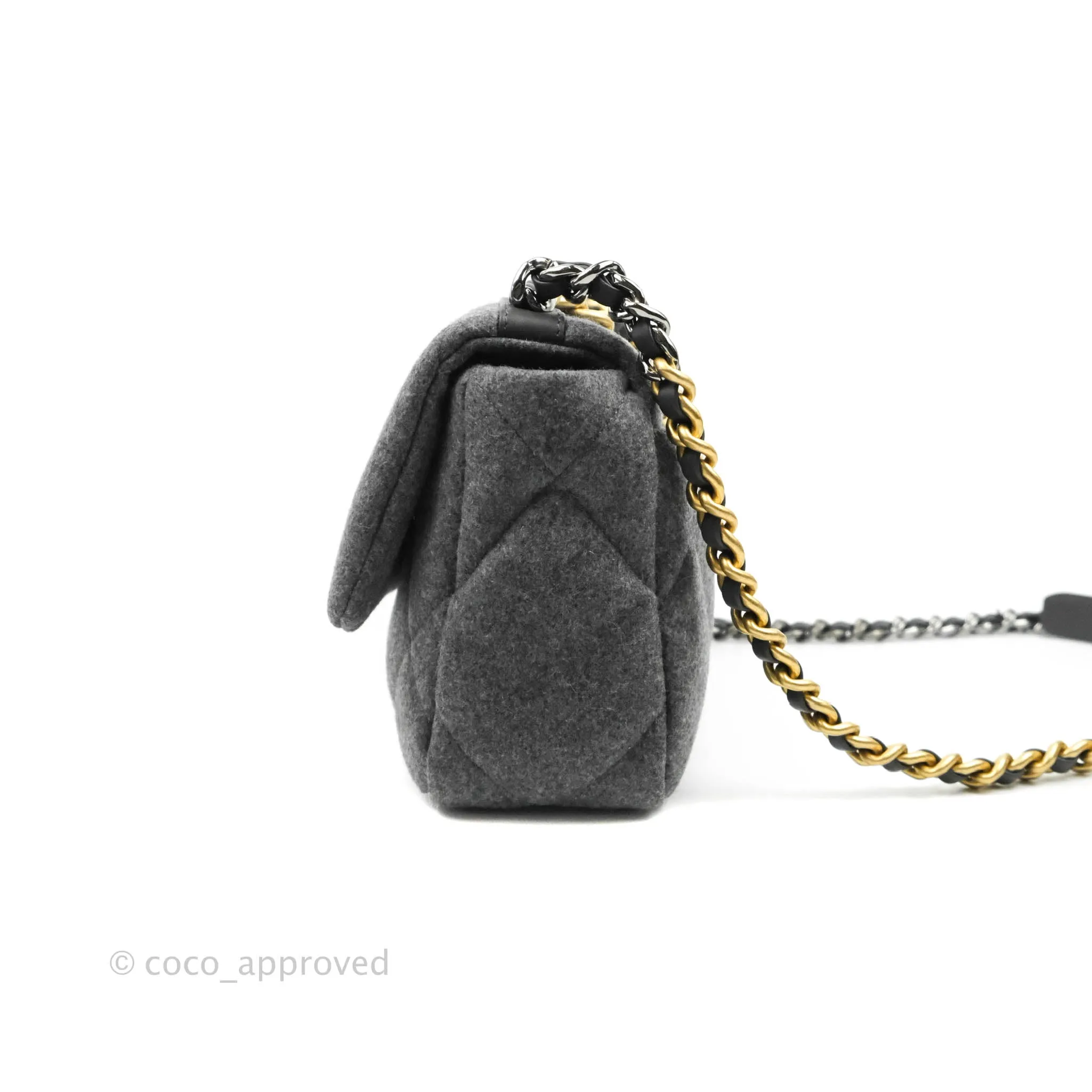 Chanel 19 Small Grey Wool Fabric Mixed Hardware