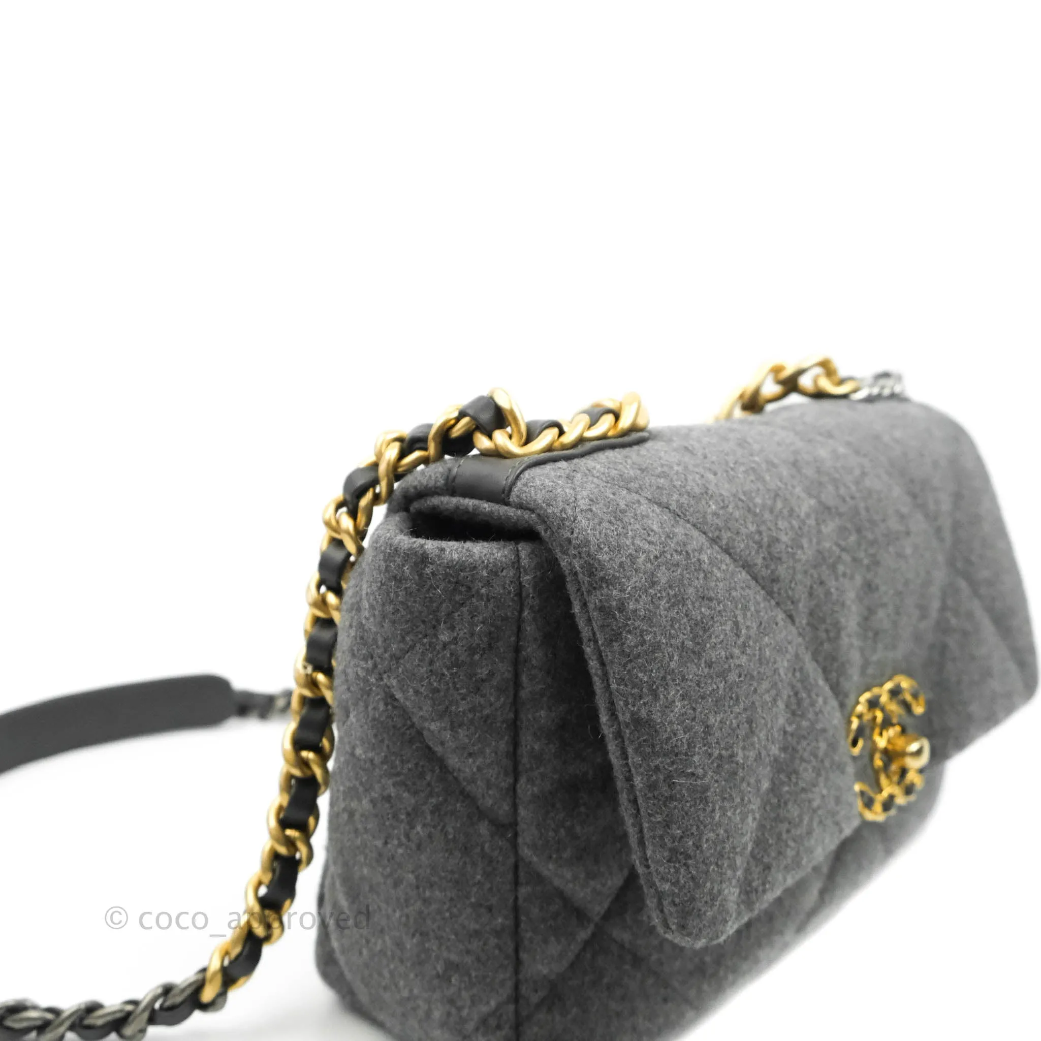 Chanel 19 Small Grey Wool Fabric Mixed Hardware