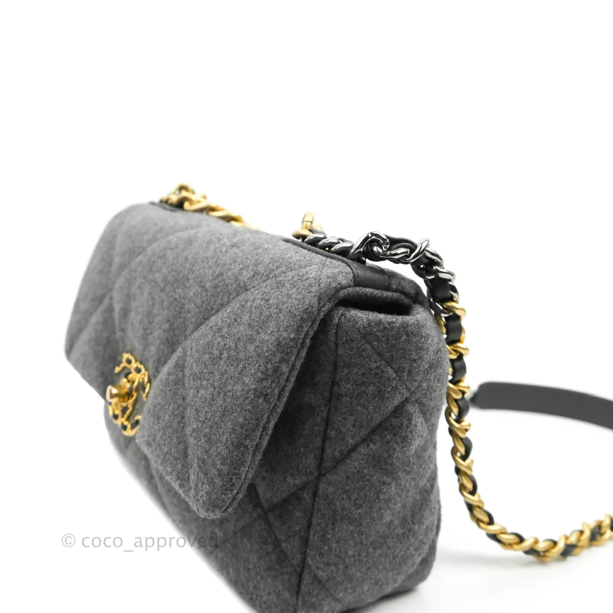 Chanel 19 Small Grey Wool Fabric Mixed Hardware