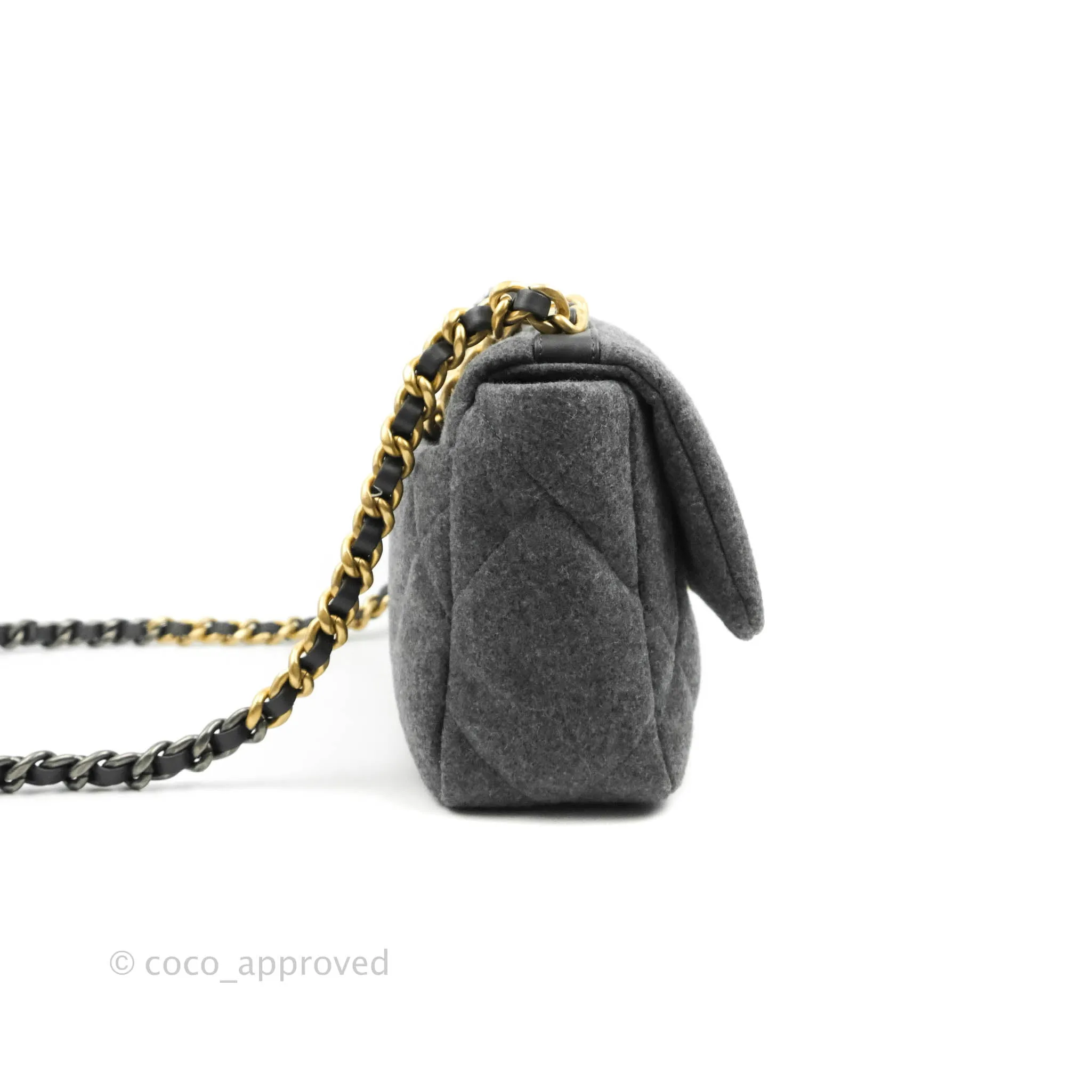 Chanel 19 Small Grey Wool Fabric Mixed Hardware