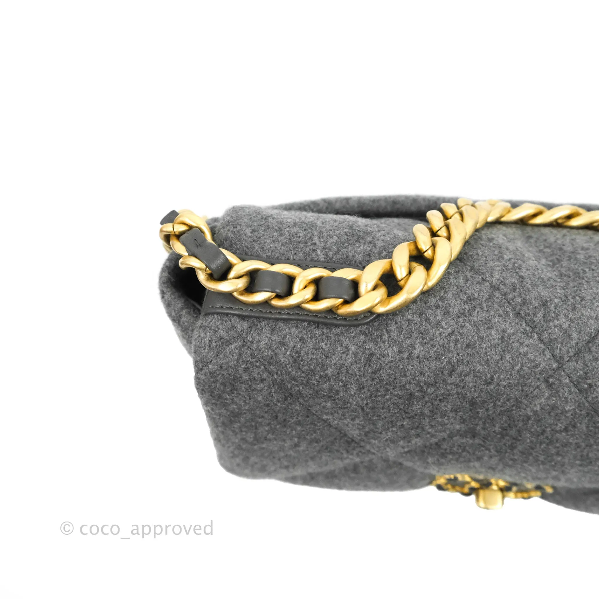 Chanel 19 Small Grey Wool Fabric Mixed Hardware