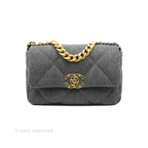 Chanel 19 Small Grey Wool Fabric Mixed Hardware
