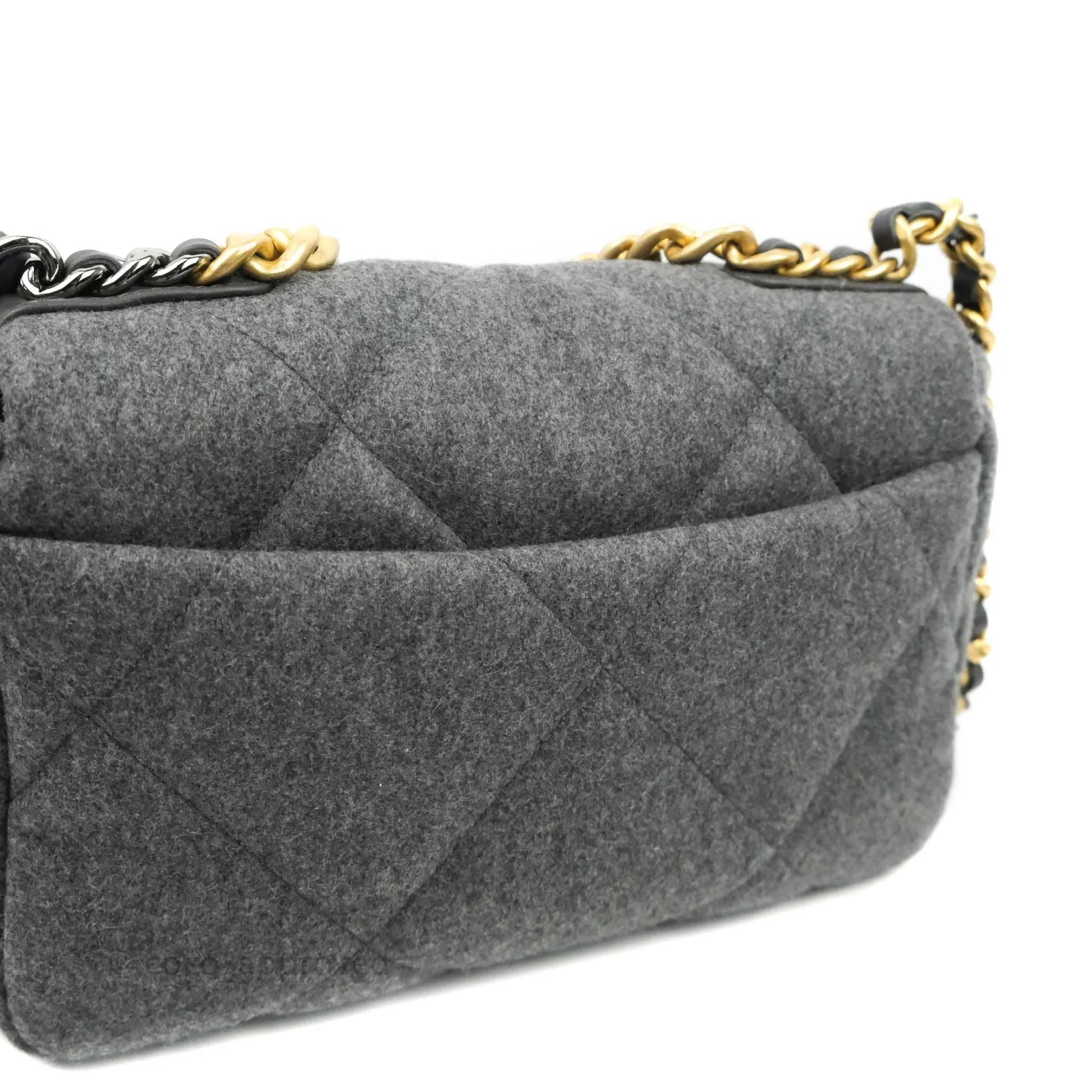 Chanel 19 Small Grey Wool Fabric Mixed Hardware