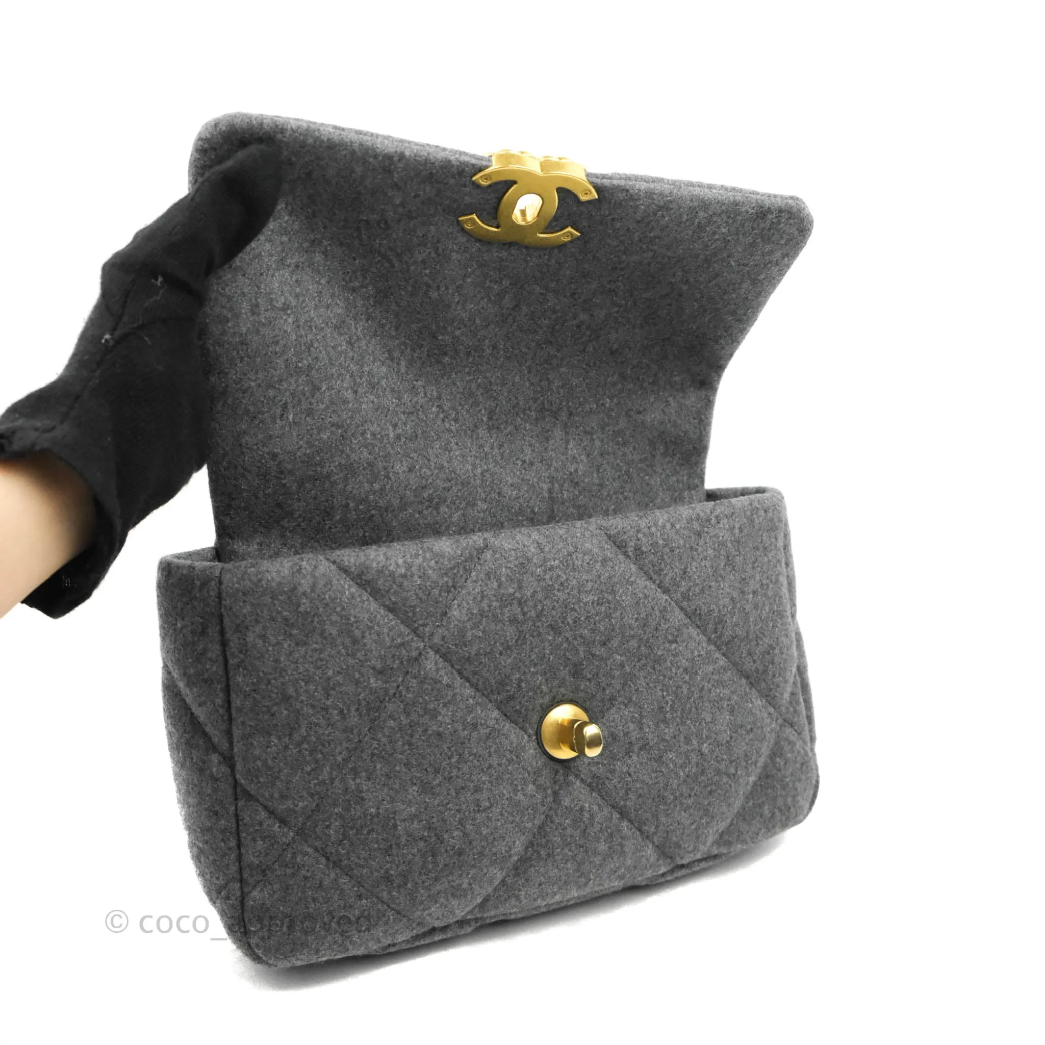 Chanel 19 Small Grey Wool Fabric Mixed Hardware
