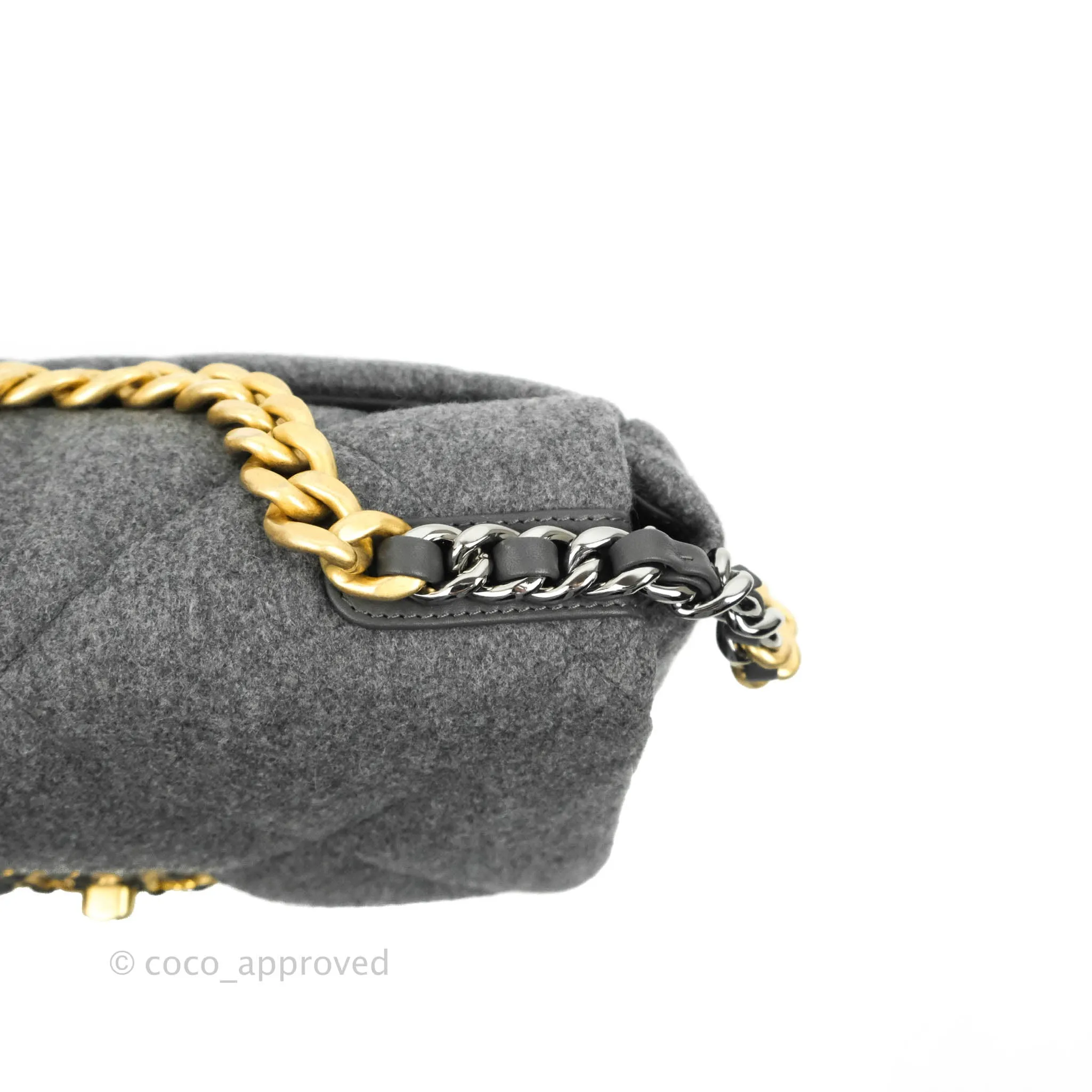 Chanel 19 Small Grey Wool Fabric Mixed Hardware
