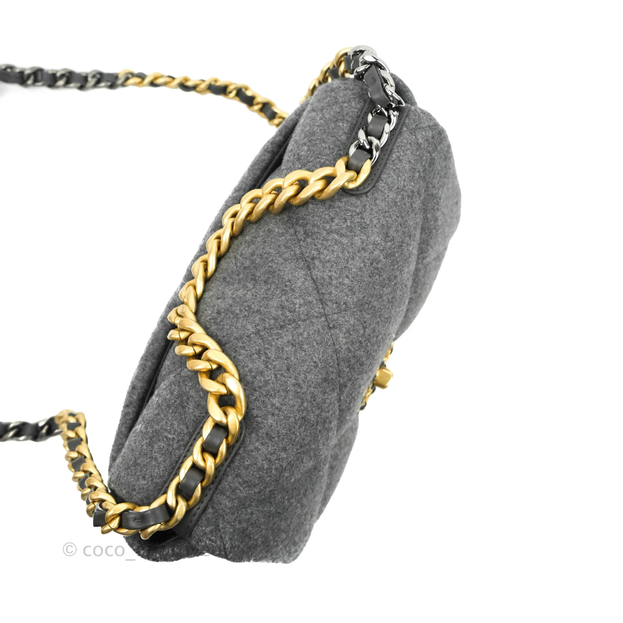 Chanel 19 Small Grey Wool Fabric Mixed Hardware