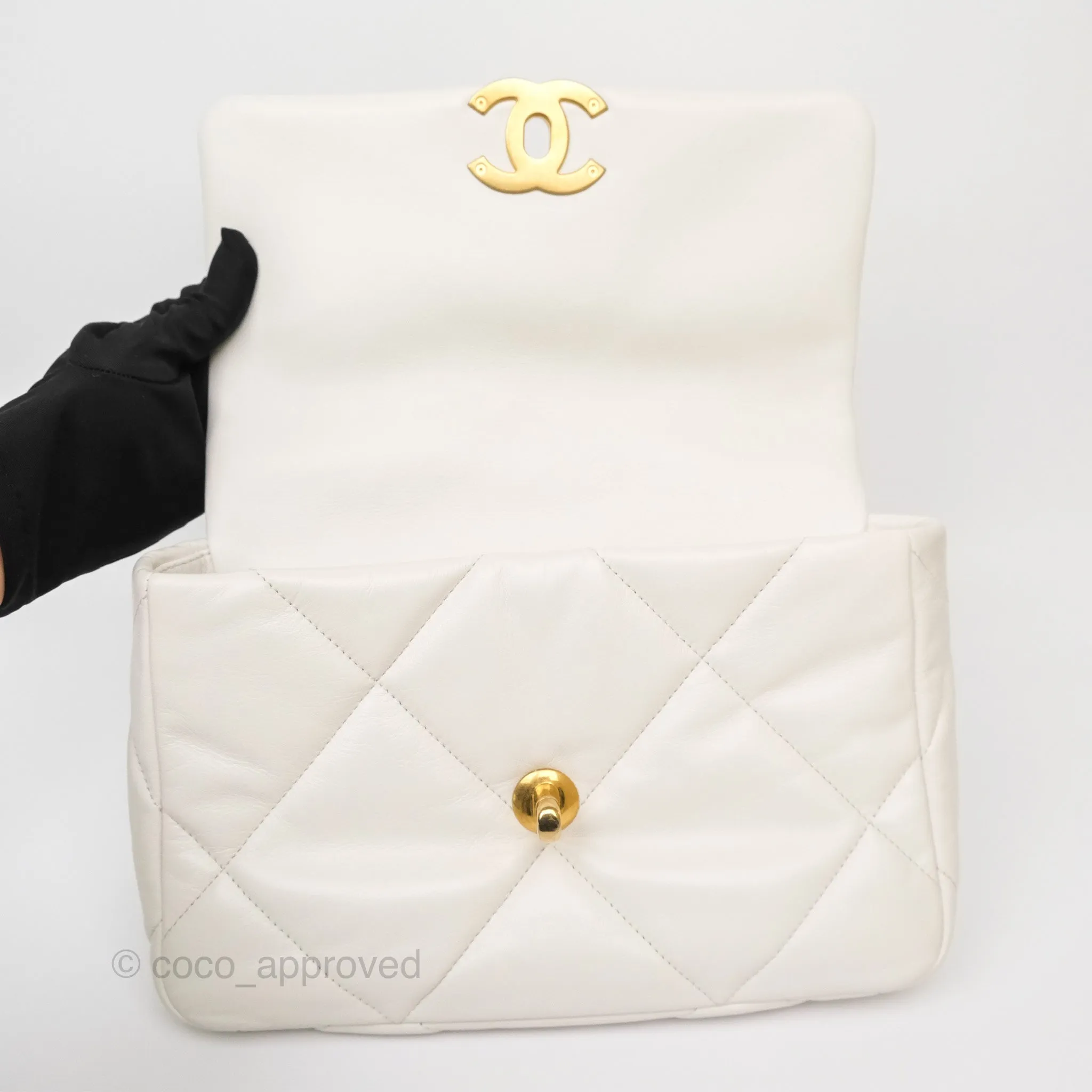 Chanel 19 Small Pearly White Mixed Hardware