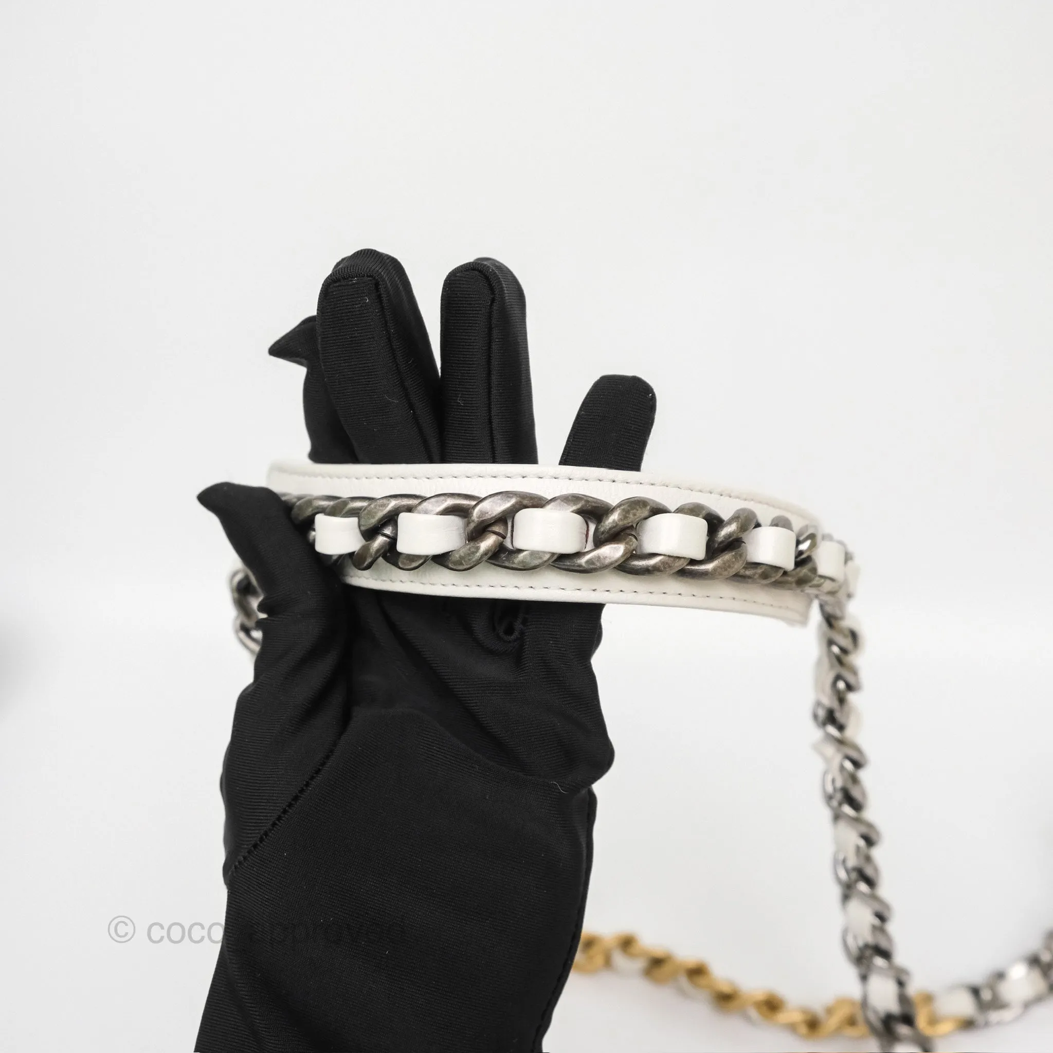 Chanel 19 Small Pearly White Mixed Hardware
