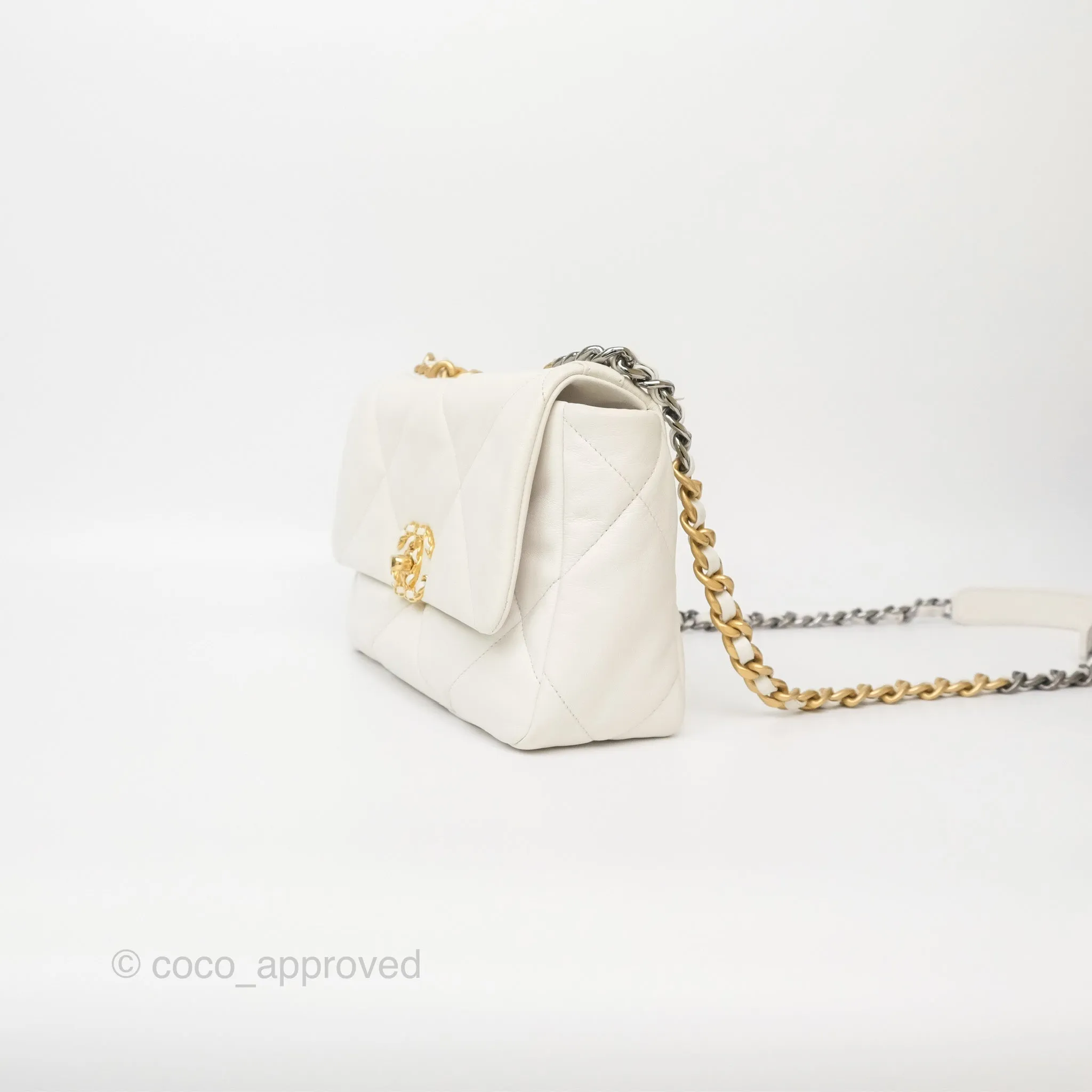 Chanel 19 Small Pearly White Mixed Hardware