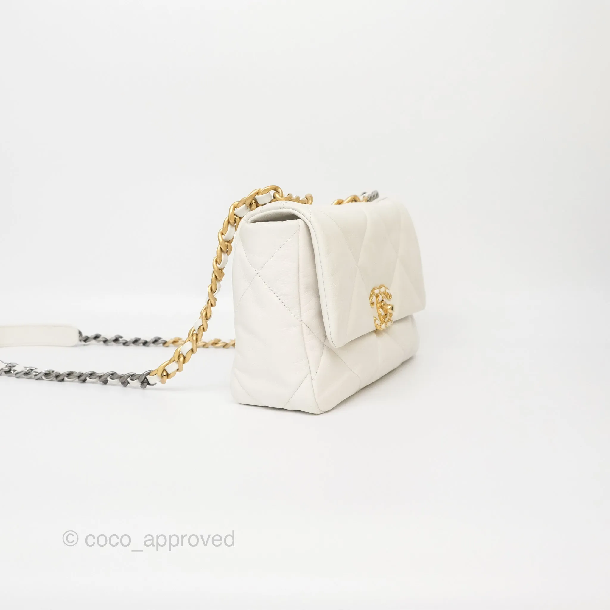 Chanel 19 Small Pearly White Mixed Hardware