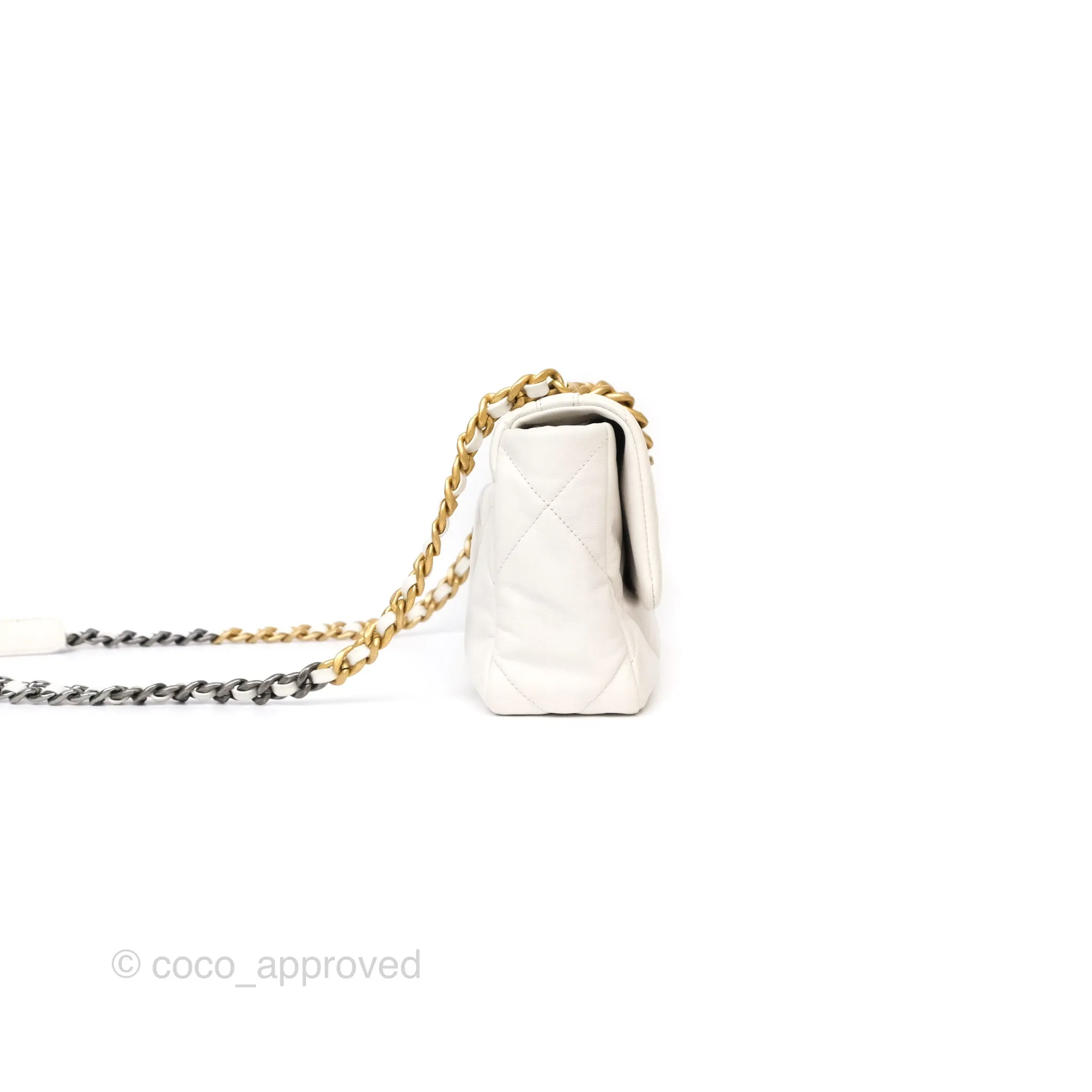 Chanel 19 Small Pearly White Mixed Hardware